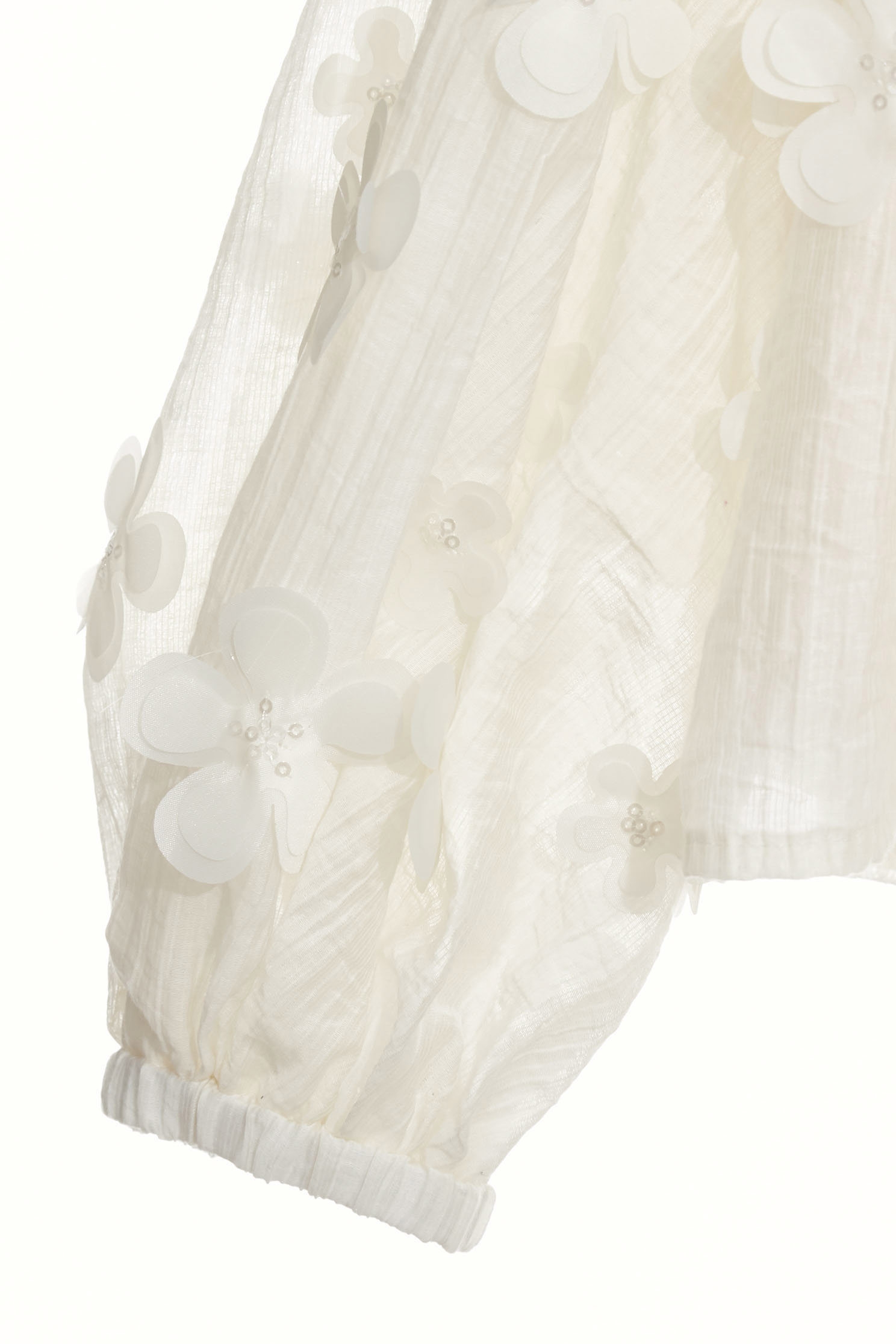 Pleated Ruffle Detail Floral Long Sleeve TopPleated Ruffle Detail Floral Long Sleeve Top,T-shirts,Tops,Embroidered,White tops,Season (AW) Look