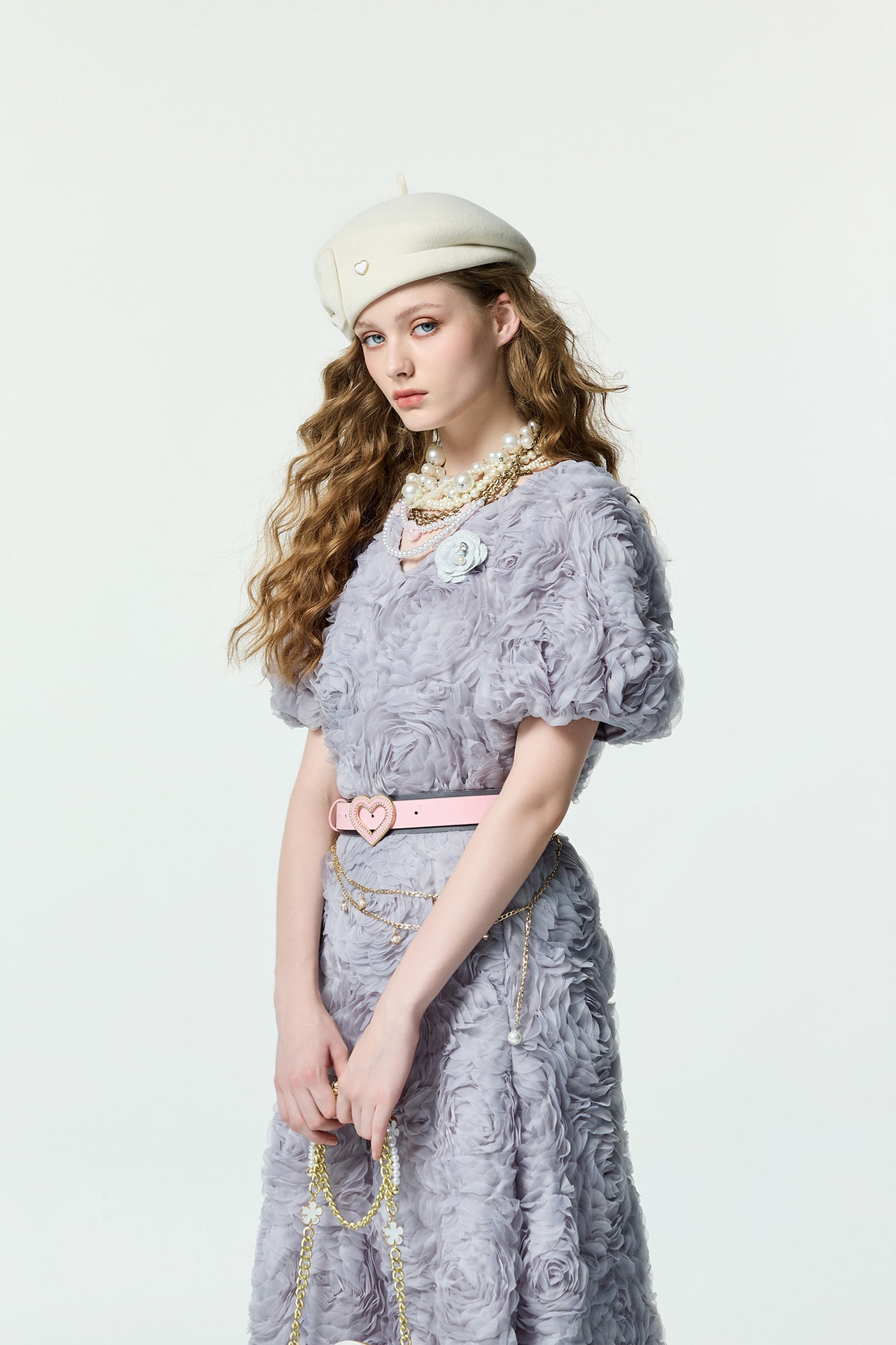 Grey 3-D Rose Detail Puff Sleeve TopGrey 3-D Rose Detail Puff Sleeve Top,Tops,Season (AW) Look,Mesh fabric