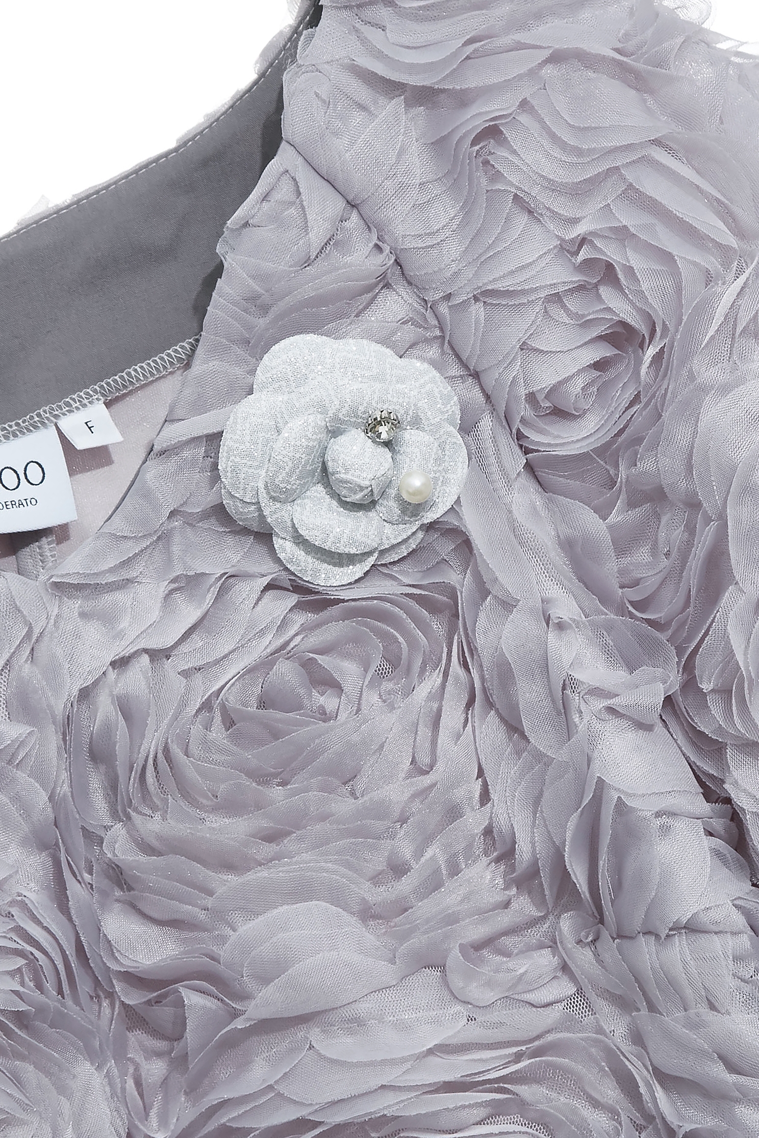 Grey 3-D Rose Detail Puff Sleeve TopGrey 3-D Rose Detail Puff Sleeve Top,Tops,Season (AW) Look,Mesh fabric