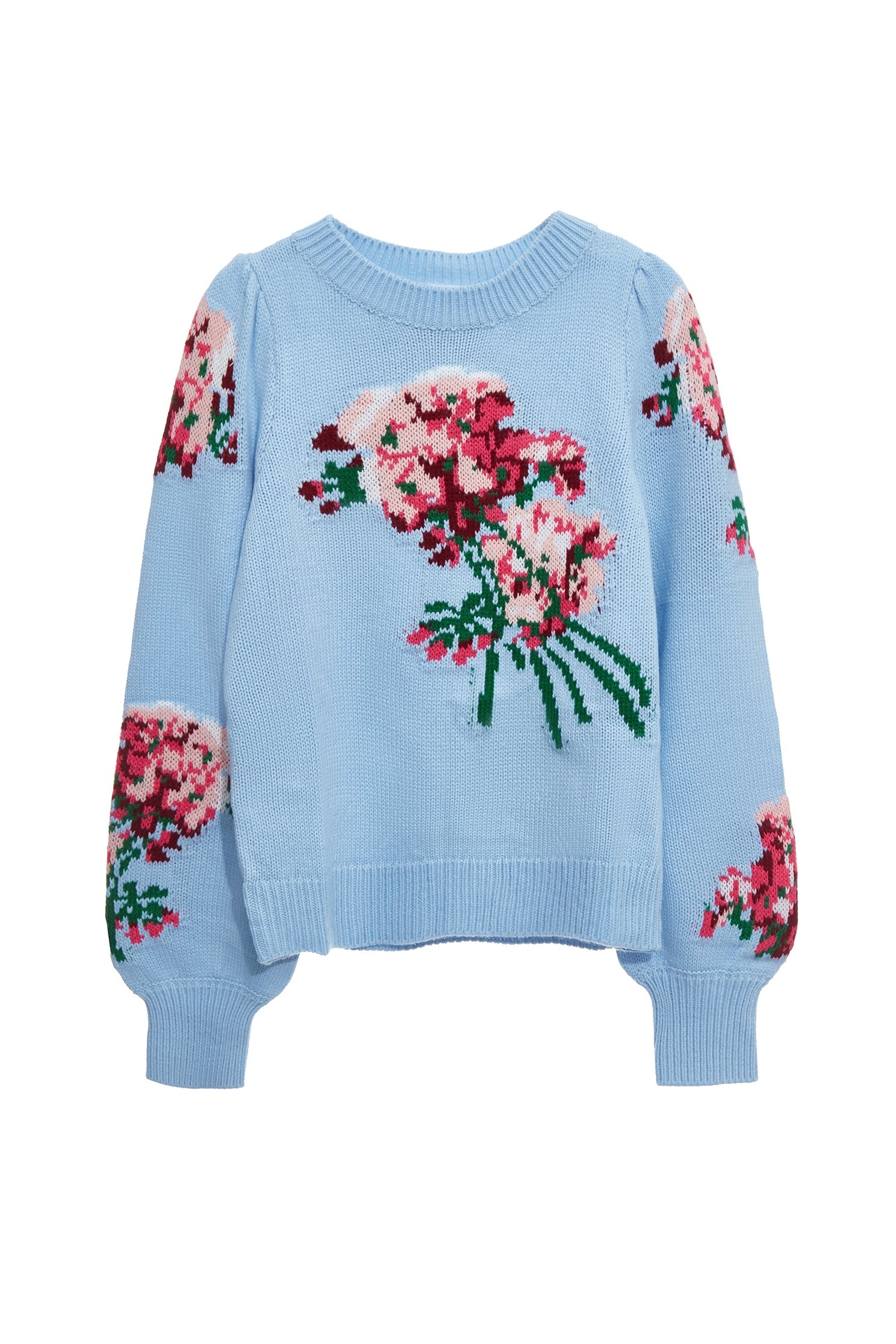 Floral Graphic Blue Knit TopFloral Graphic Blue Knit Top,Tops,Season (AW) Look,Knitted,Knitted tops