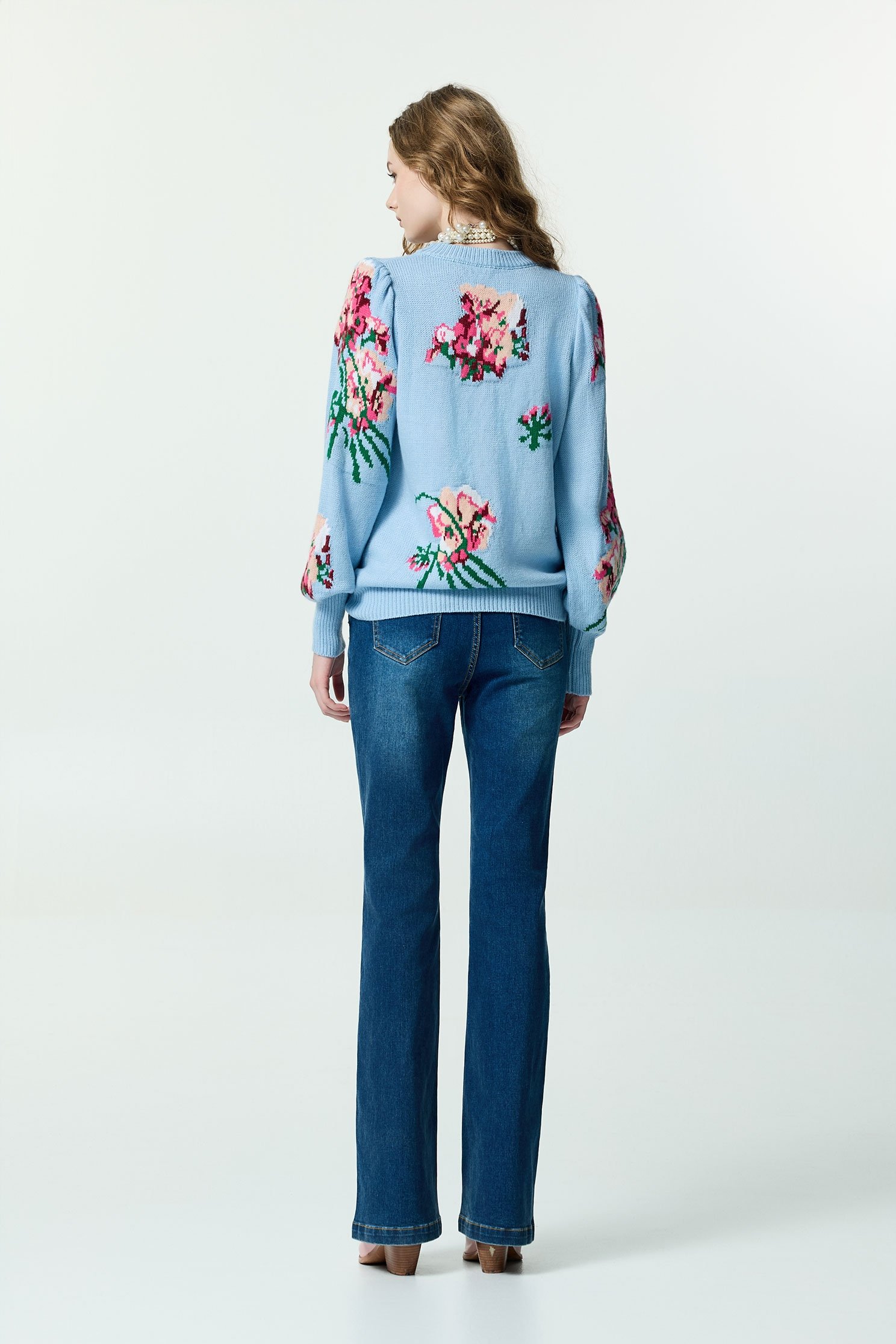 Floral Graphic Blue Knit TopFloral Graphic Blue Knit Top,Tops,Season (AW) Look,Knitted,Knitted tops