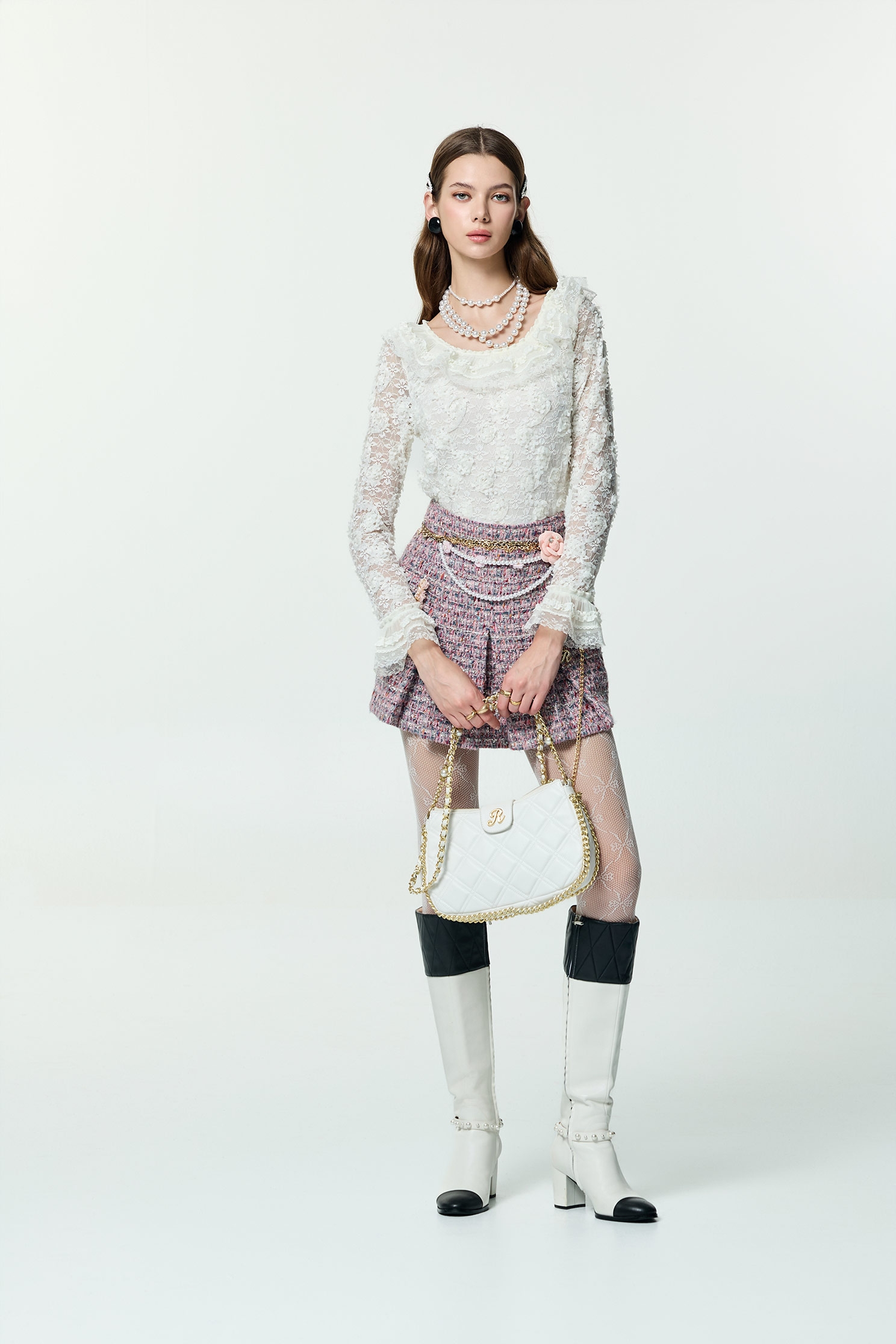 Ruffle neckline Lace TopRuffle neckline Lace Top,Tops,White tops,Season (AW) Look,Lace,Lace tops