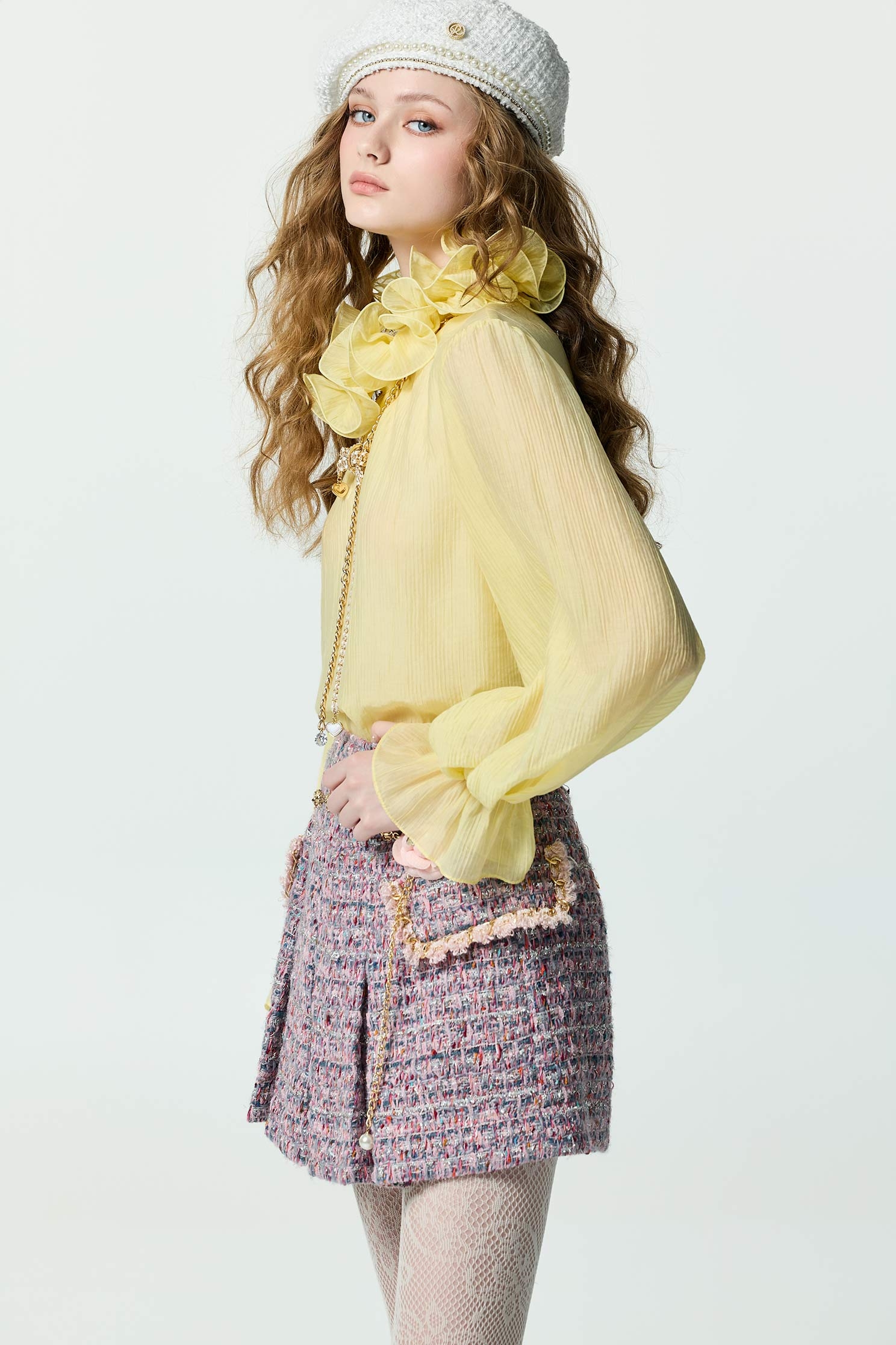 Ruffle Collar Chiffon Yellow TopRuffle Collar Chiffon Yellow Top,Tops,Season (AW) Look