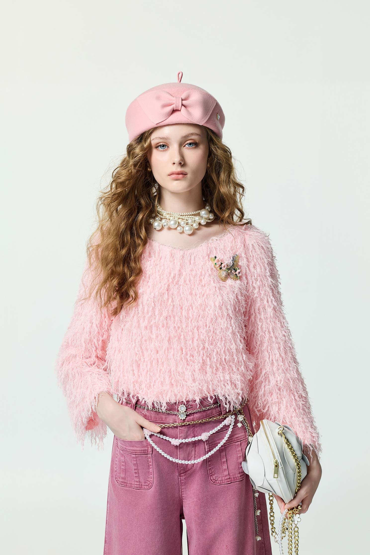 V-neck Pink Fringe TopV-neck Pink Fringe Top,Tops,Season (AW) Look