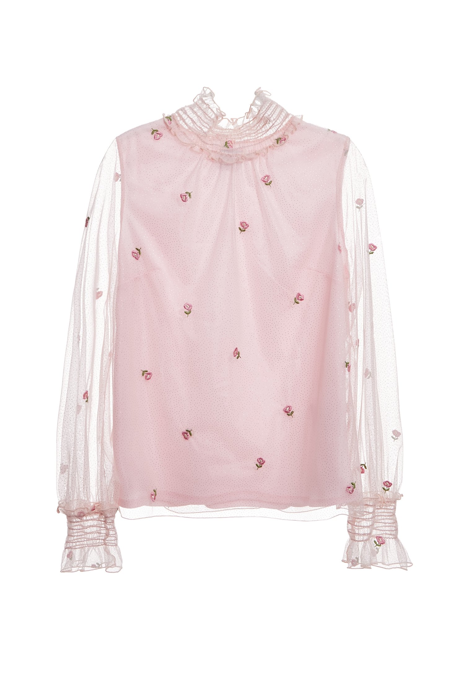 Floral Embroidery Pink Mesh TopFloral Embroidery Pink Mesh Top,Tops,Embroidered,Season (AW) Look