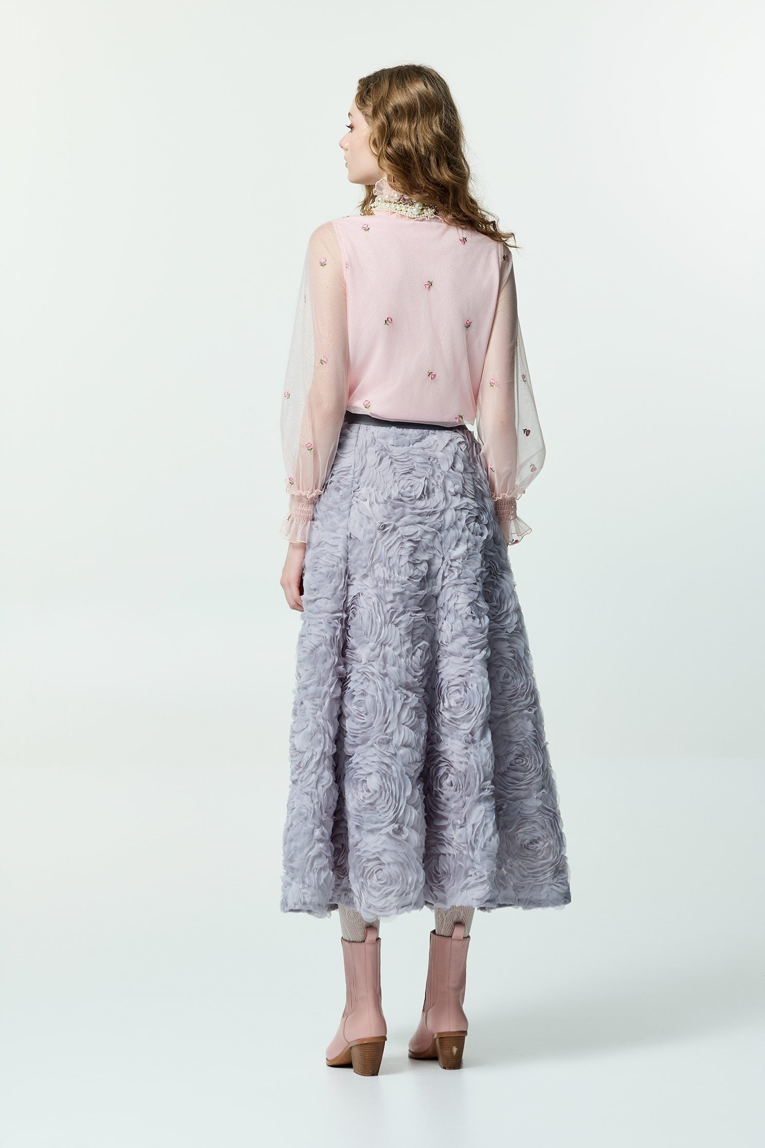 Floral Embroidery Pink Mesh TopFloral Embroidery Pink Mesh Top,Tops,Embroidered,Season (AW) Look