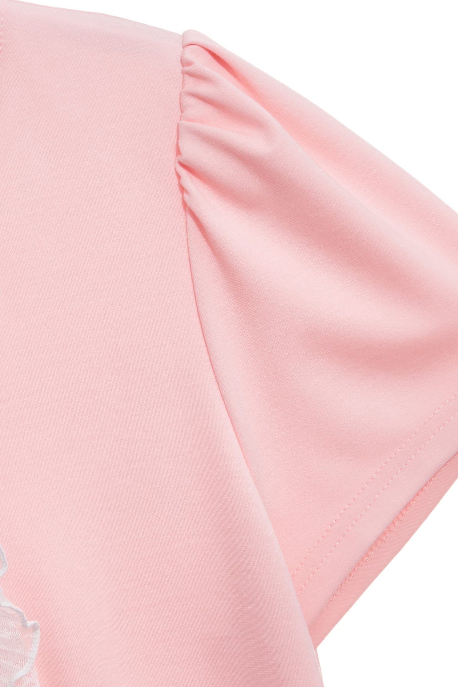 Pleated Floral Detail V-neck TeePleated Floral Detail V-neck Tee,V-Neck T shirts,Tops,pearl,Season (AW) Look,Lace