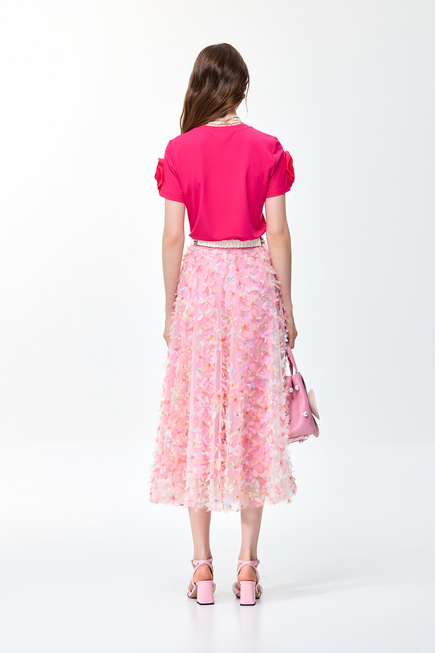 Floral Sleeve Detail TeeFloral Sleeve Detail Tee,T-shirts,Tops,Season (SS) Look,pearl,Mesh fabric