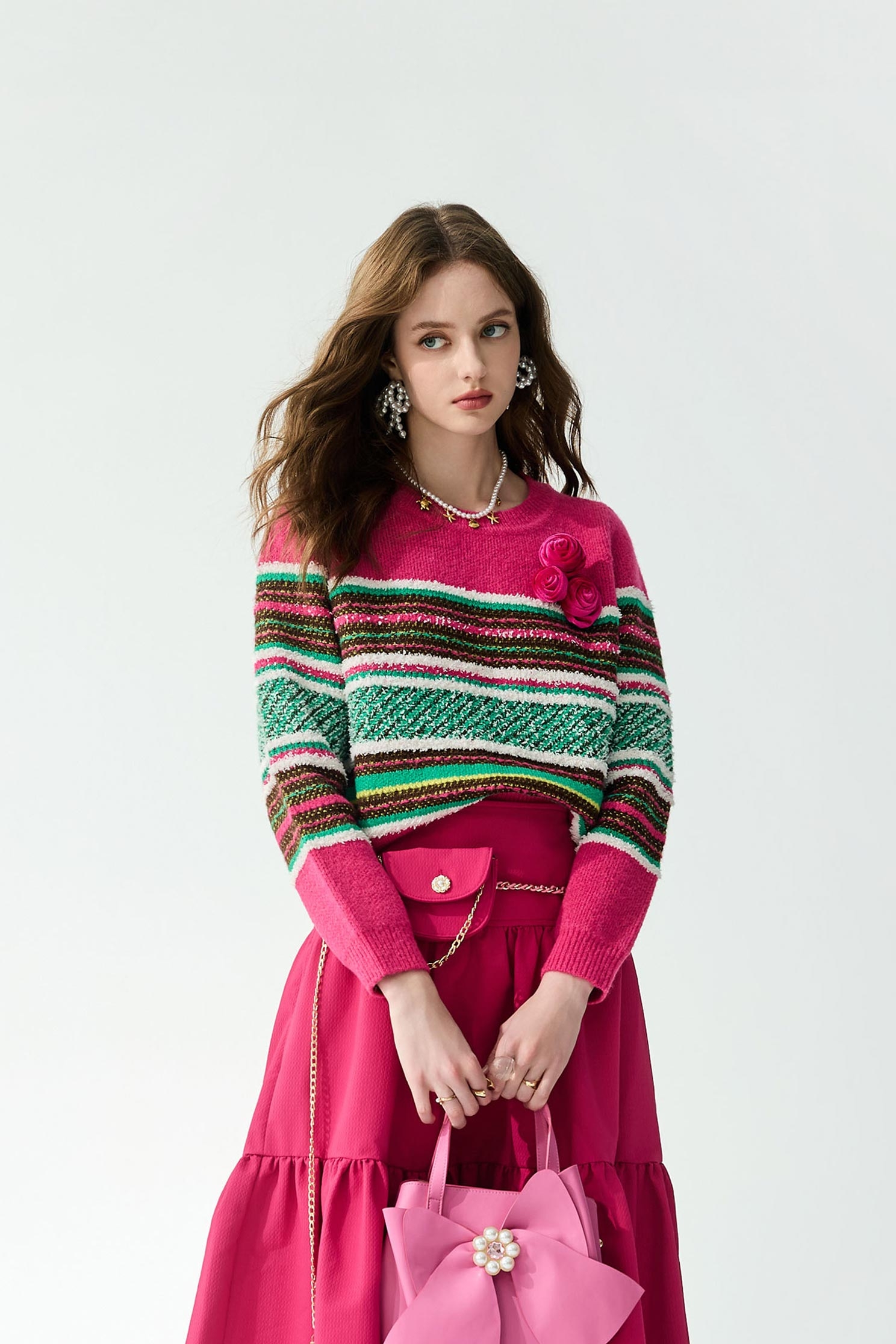 Colour Block Knit Top With Floral DetailColour Block Knit Top With Floral Detail,Tops,Season (SS) Look,Knitted,Knitted tops