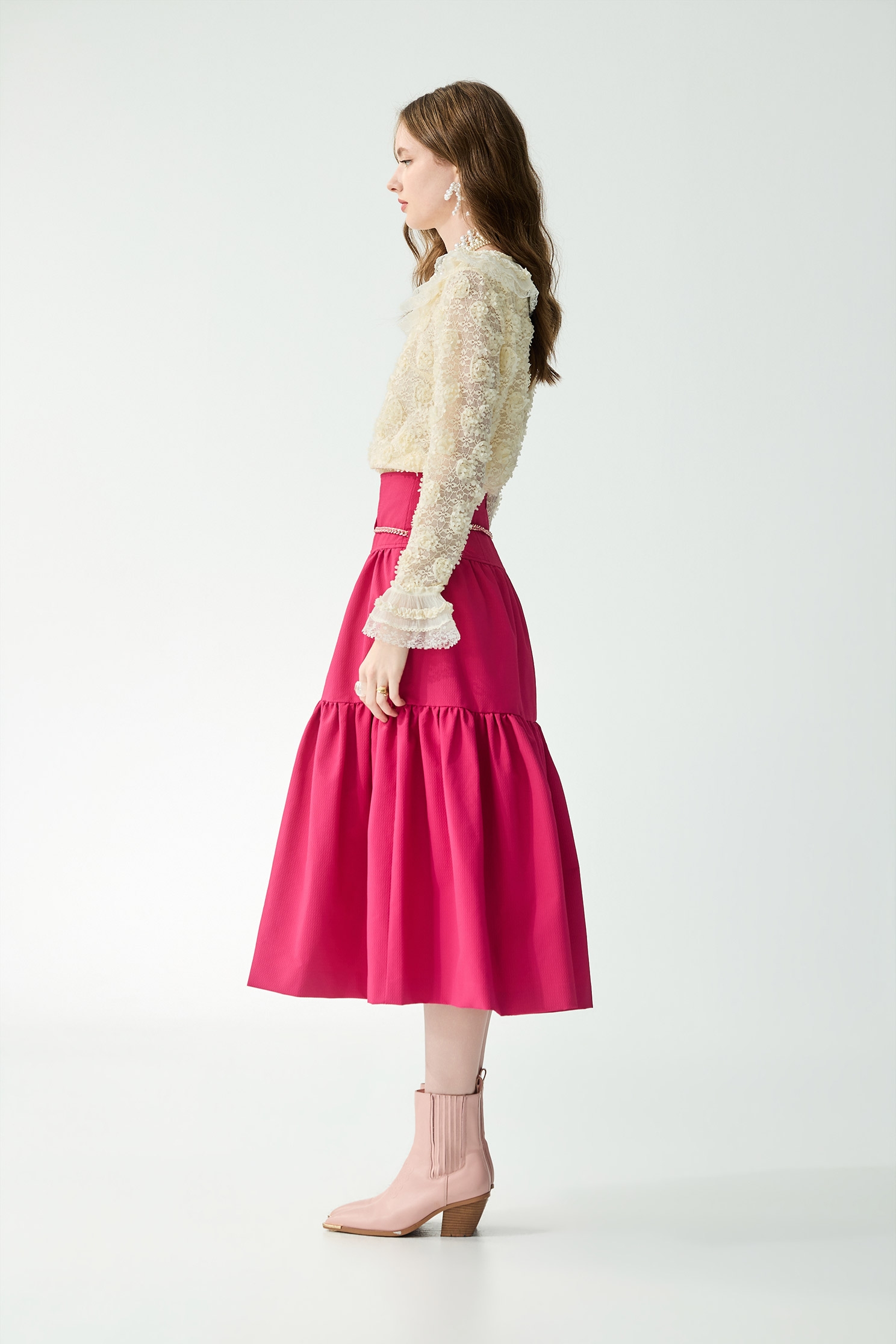 Ruffle neckline Cream Lace TopRuffle neckline Cream Lace Top,Tops,Season (SS) Look,Lace,Lace tops