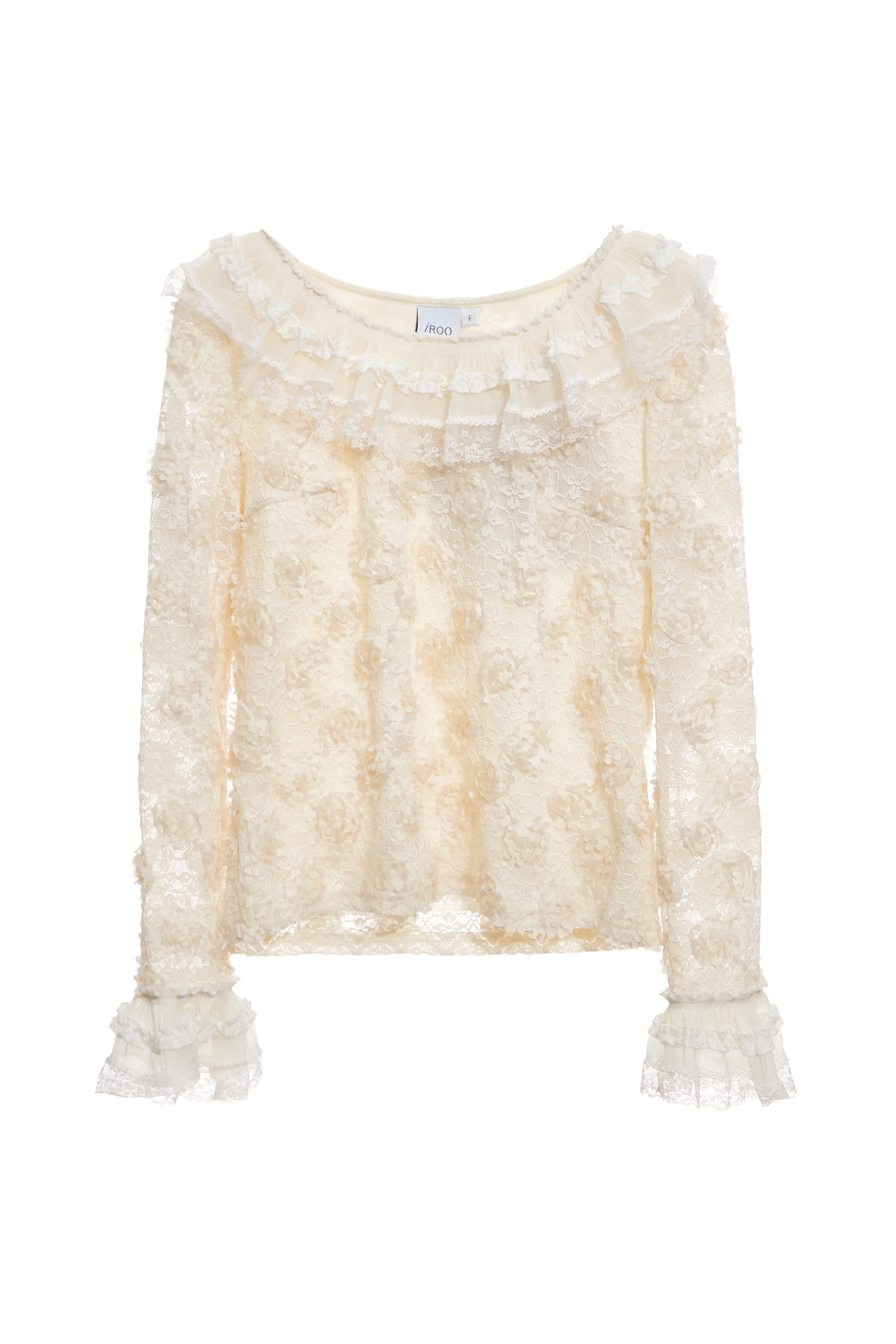 Ruffle neckline Cream Lace TopRuffle neckline Cream Lace Top,Tops,Season (SS) Look,Lace,Lace tops