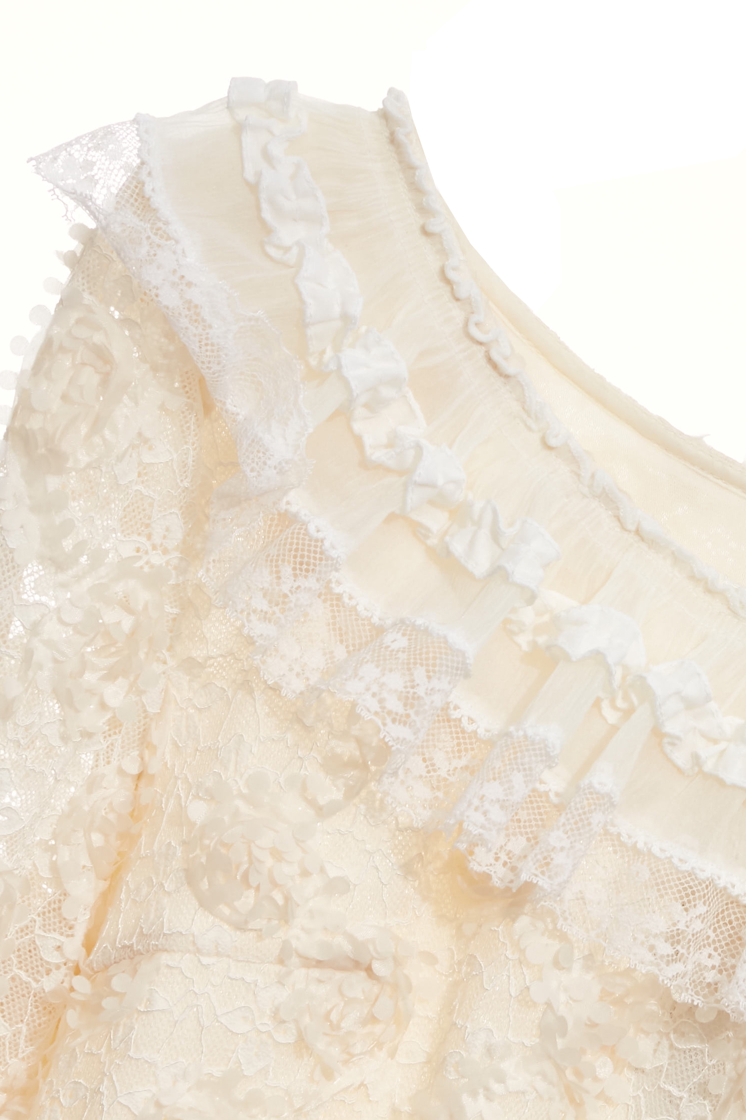 Ruffle neckline Cream Lace TopRuffle neckline Cream Lace Top,Tops,Season (SS) Look,Lace,Lace tops