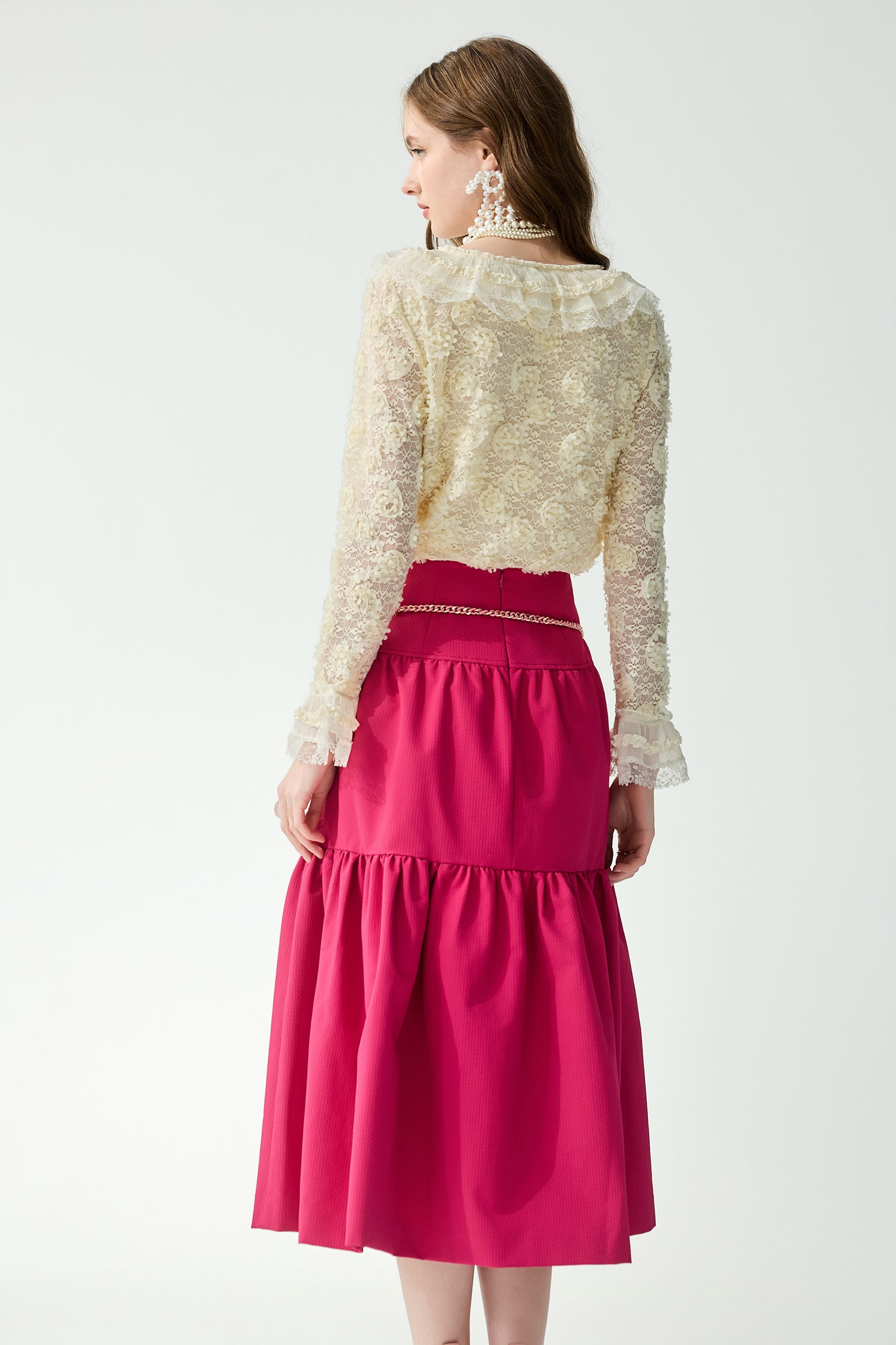 Ruffle neckline Cream Lace TopRuffle neckline Cream Lace Top,Tops,Season (SS) Look,Lace,Lace tops