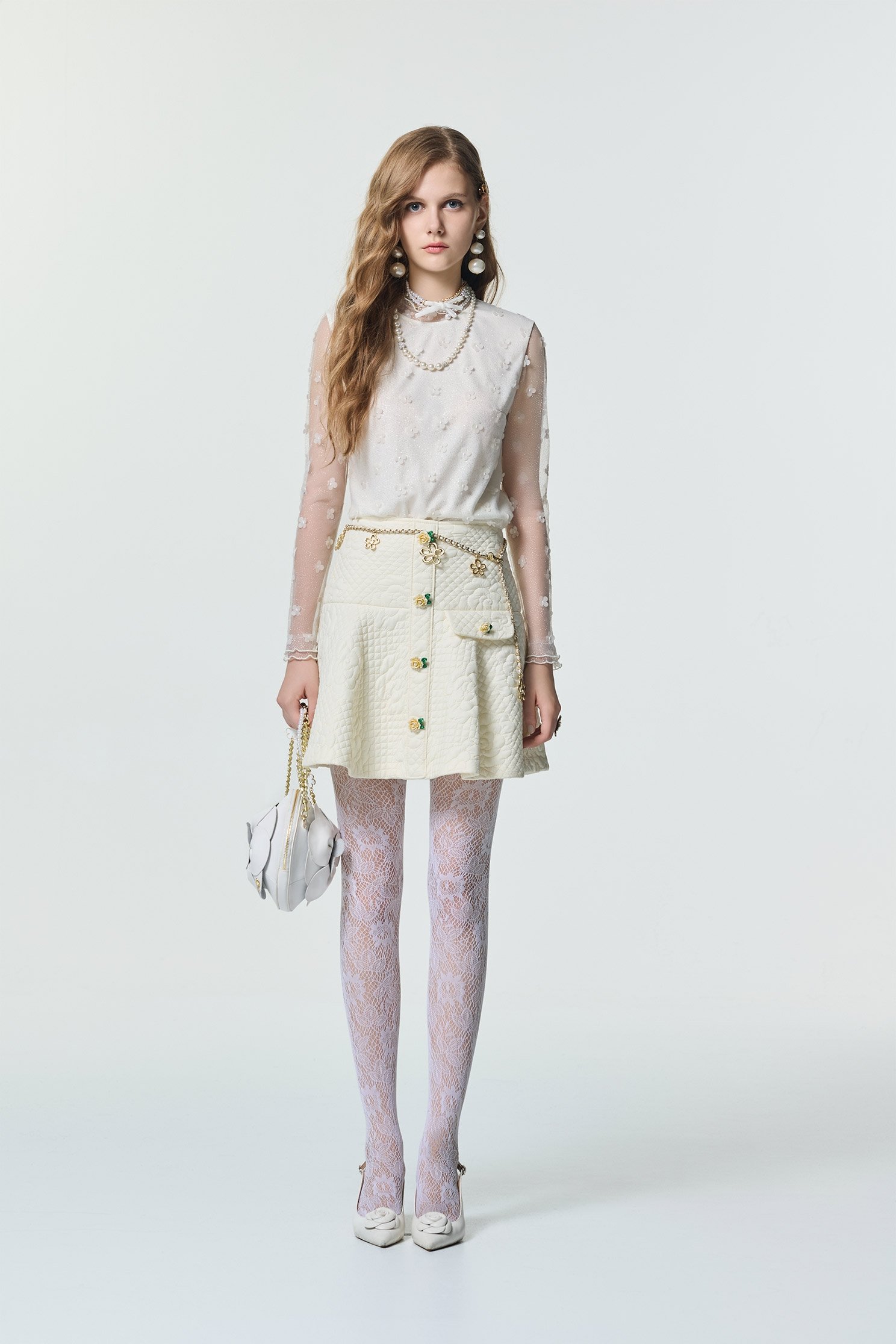 3-D Floral Sequin Mesh Top3-D Floral Sequin Mesh Top,Tops,Under shirts,Season (SS) Look,pearl,Mesh fabric