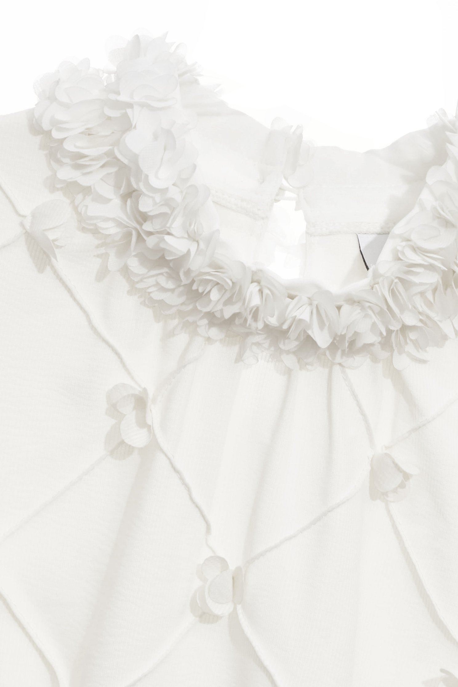 3-D Floral Long Sleeve Top With Ruffle Collar3-D Floral Long Sleeve Top With Ruffle Collar,Tops,Season (SS) Look,Plaid,White tops,Chiffon