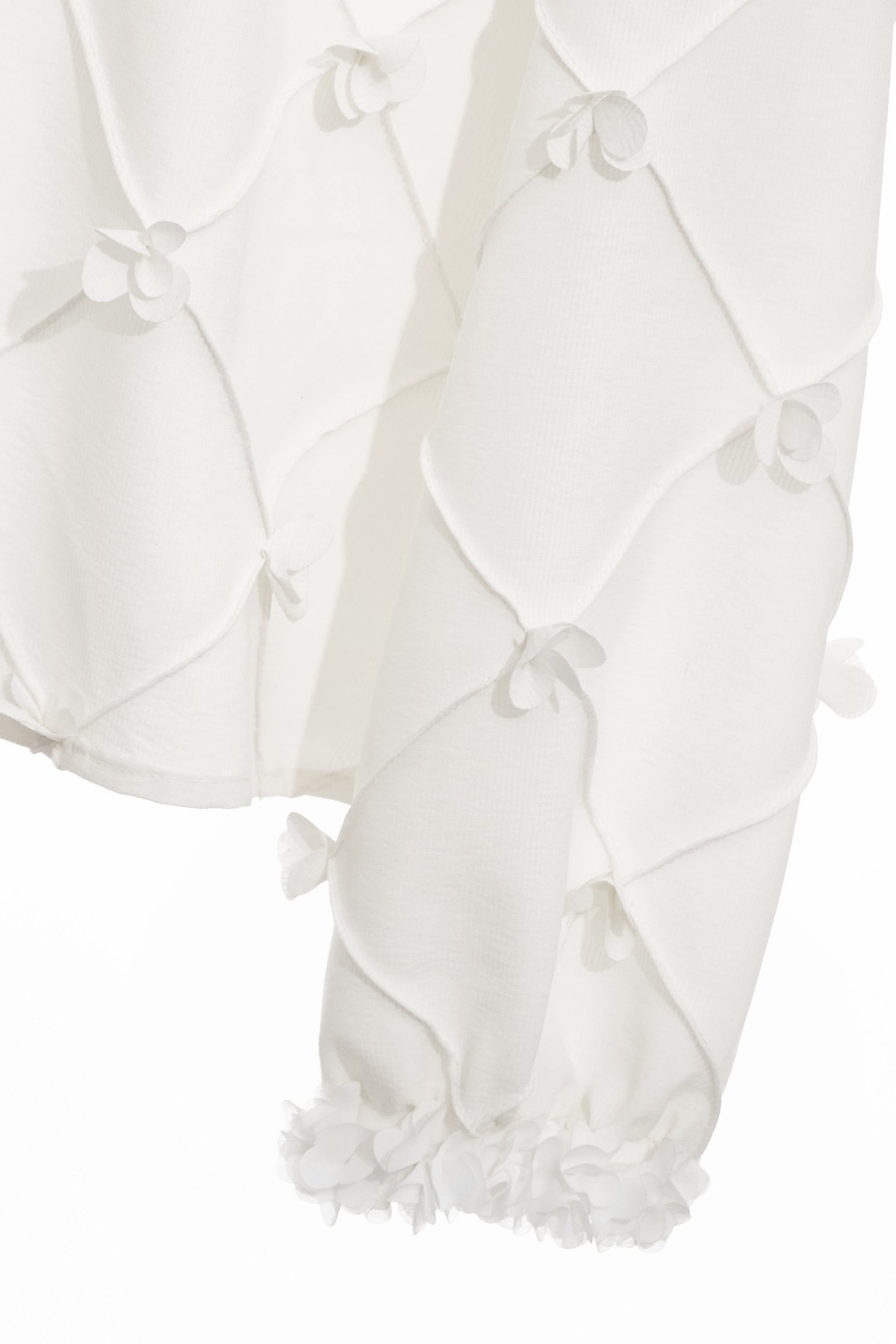 3-D Floral Long Sleeve Top With Ruffle Collar3-D Floral Long Sleeve Top With Ruffle Collar,Tops,Season (SS) Look,Plaid,White tops,Chiffon