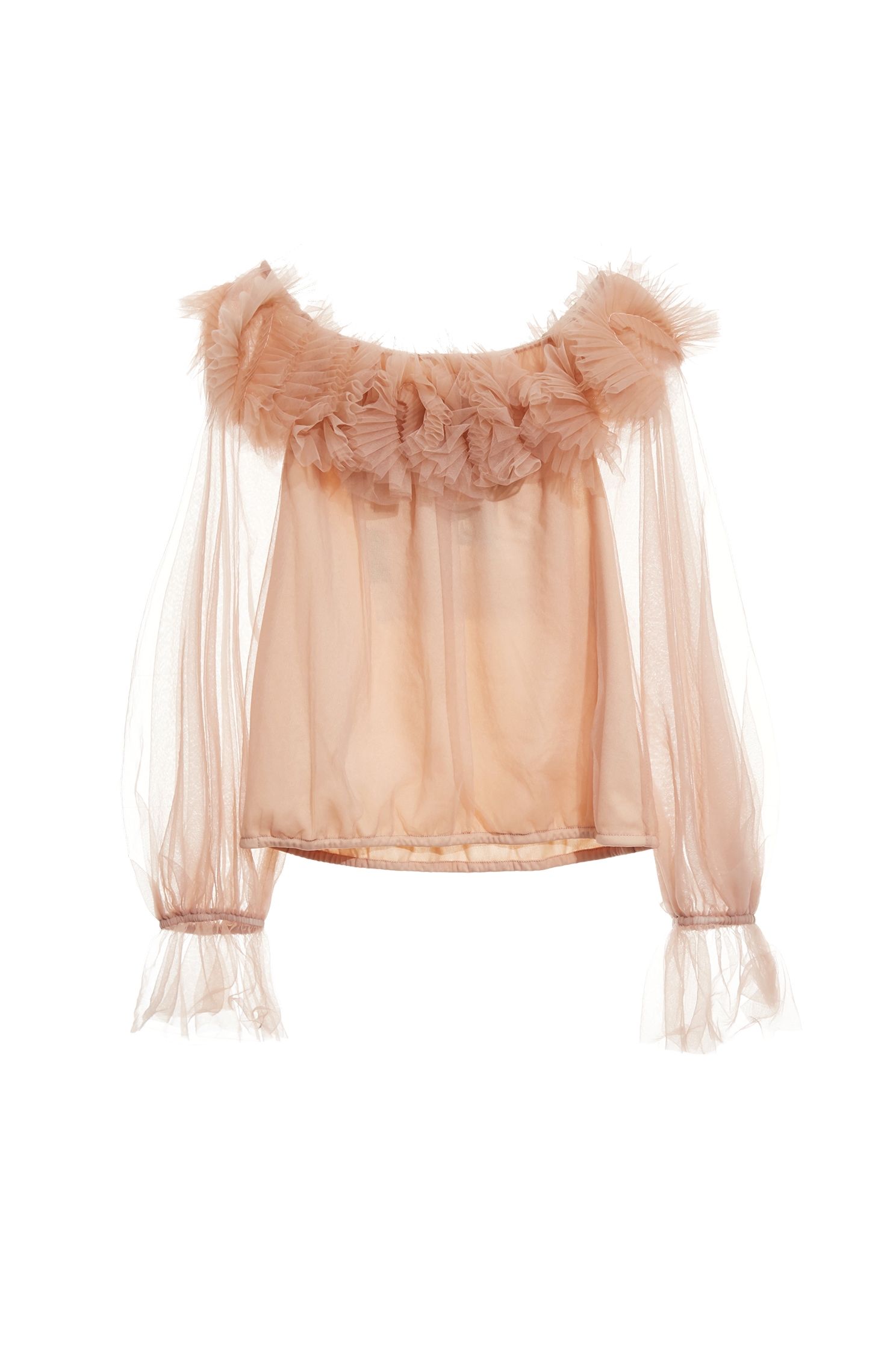 Light Caramel Pleated Ruffle Detail TopLight Caramel Pleated Ruffle Detail Top,Exposed shoulders tops,Tops,Exposed shoulders tops,Season (SS) Look