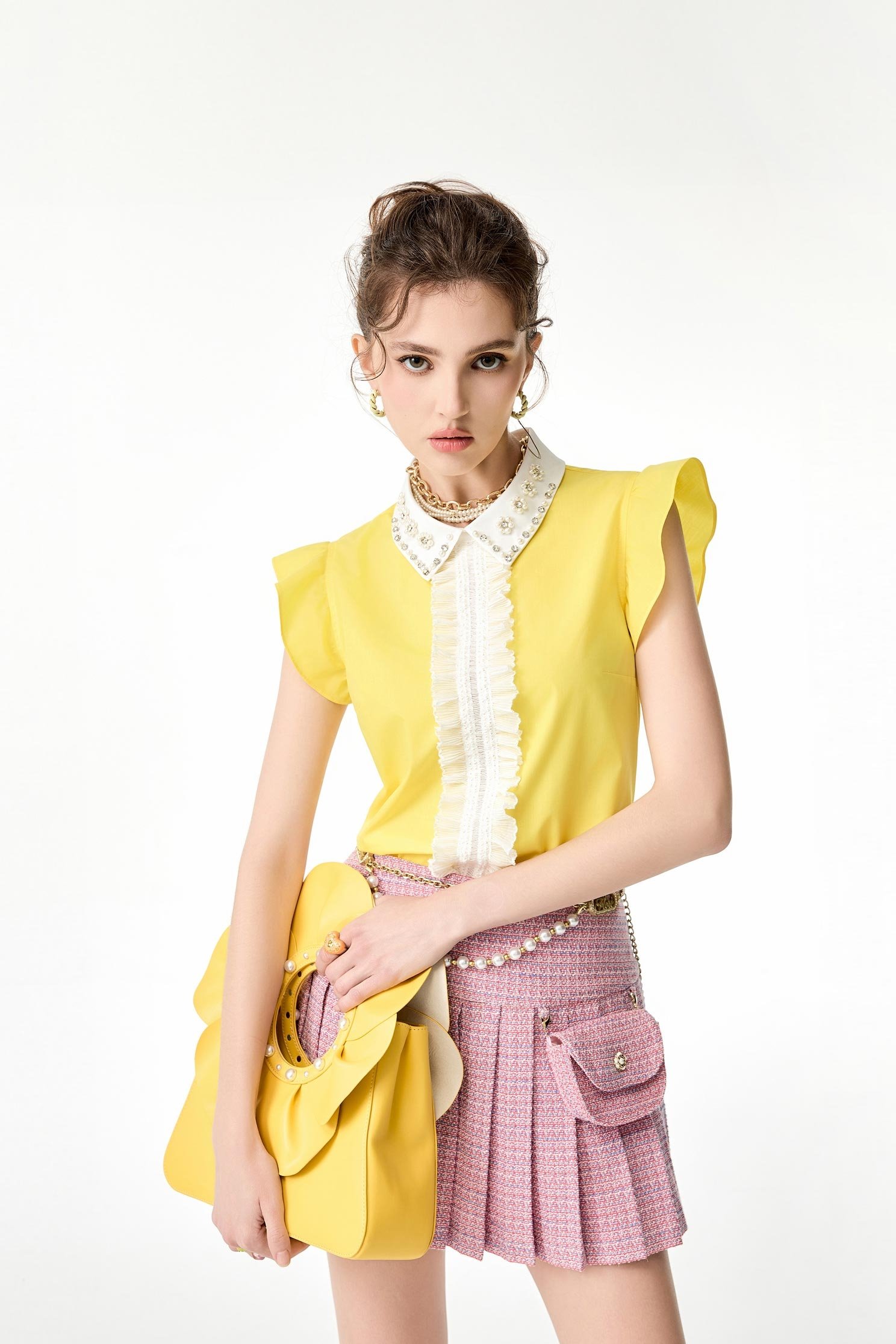 Ruffle Detail Yellow TopRuffle Detail Yellow Top,Tops,Season (SS) Look,pearl