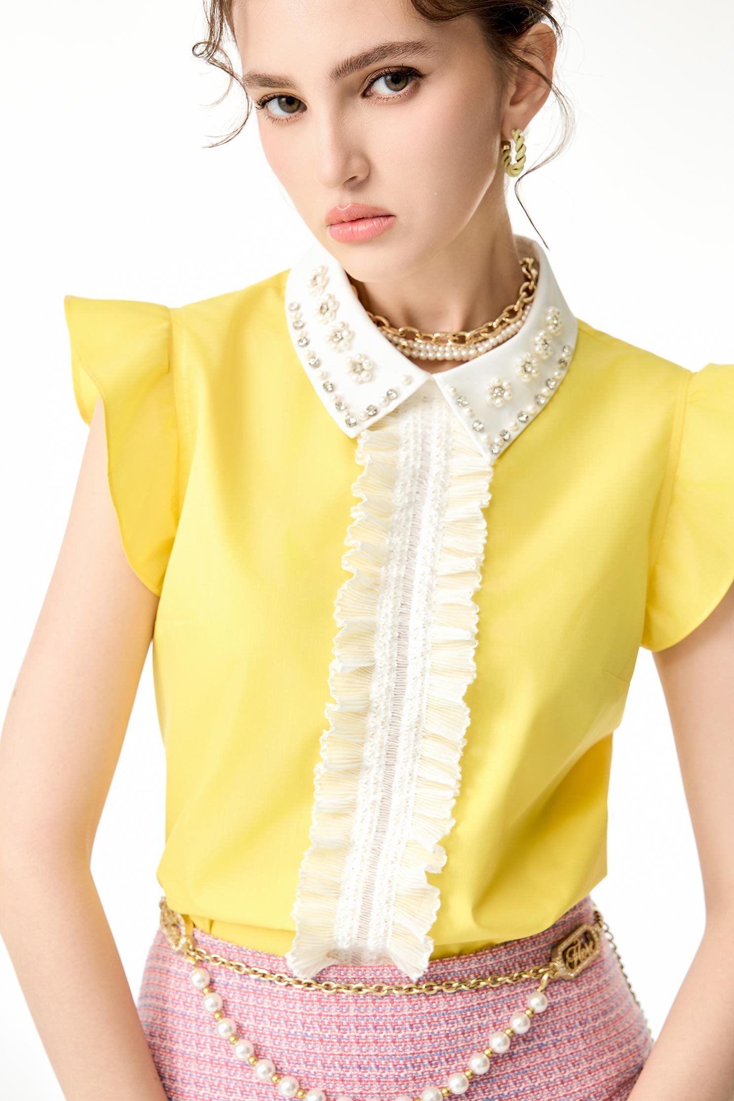 Ruffle Detail Yellow TopRuffle Detail Yellow Top,Tops,Season (SS) Look,pearl