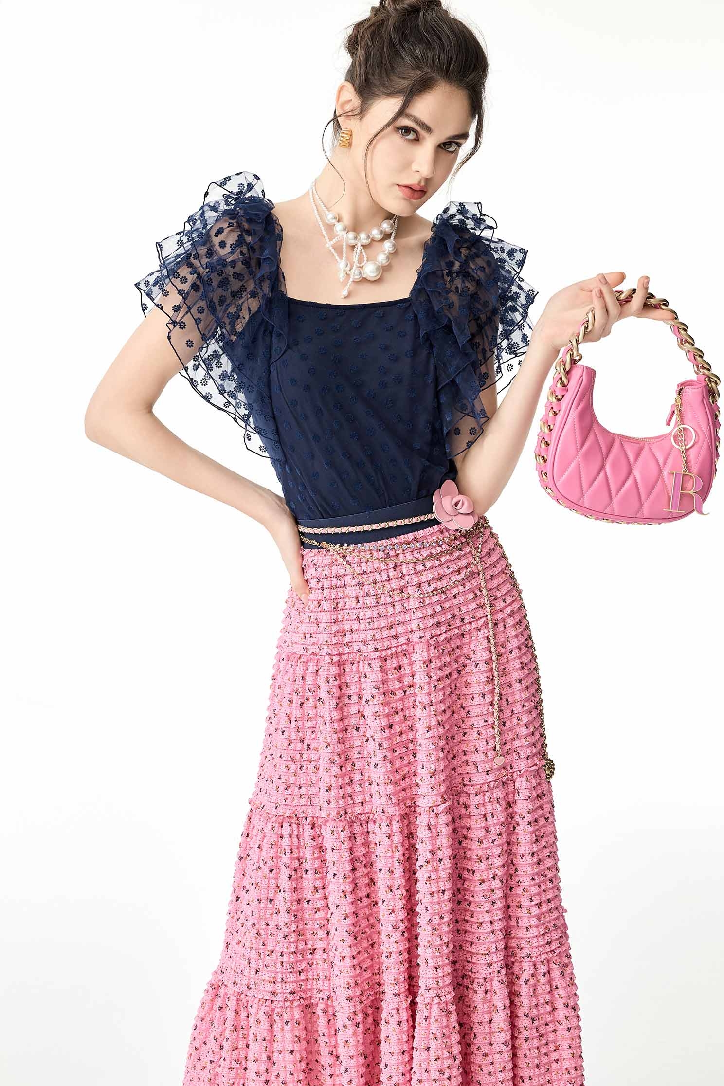 Layered Ruffle Sleeve Navy TopLayered Ruffle Sleeve Navy Top,Tops,Season (SS) Look