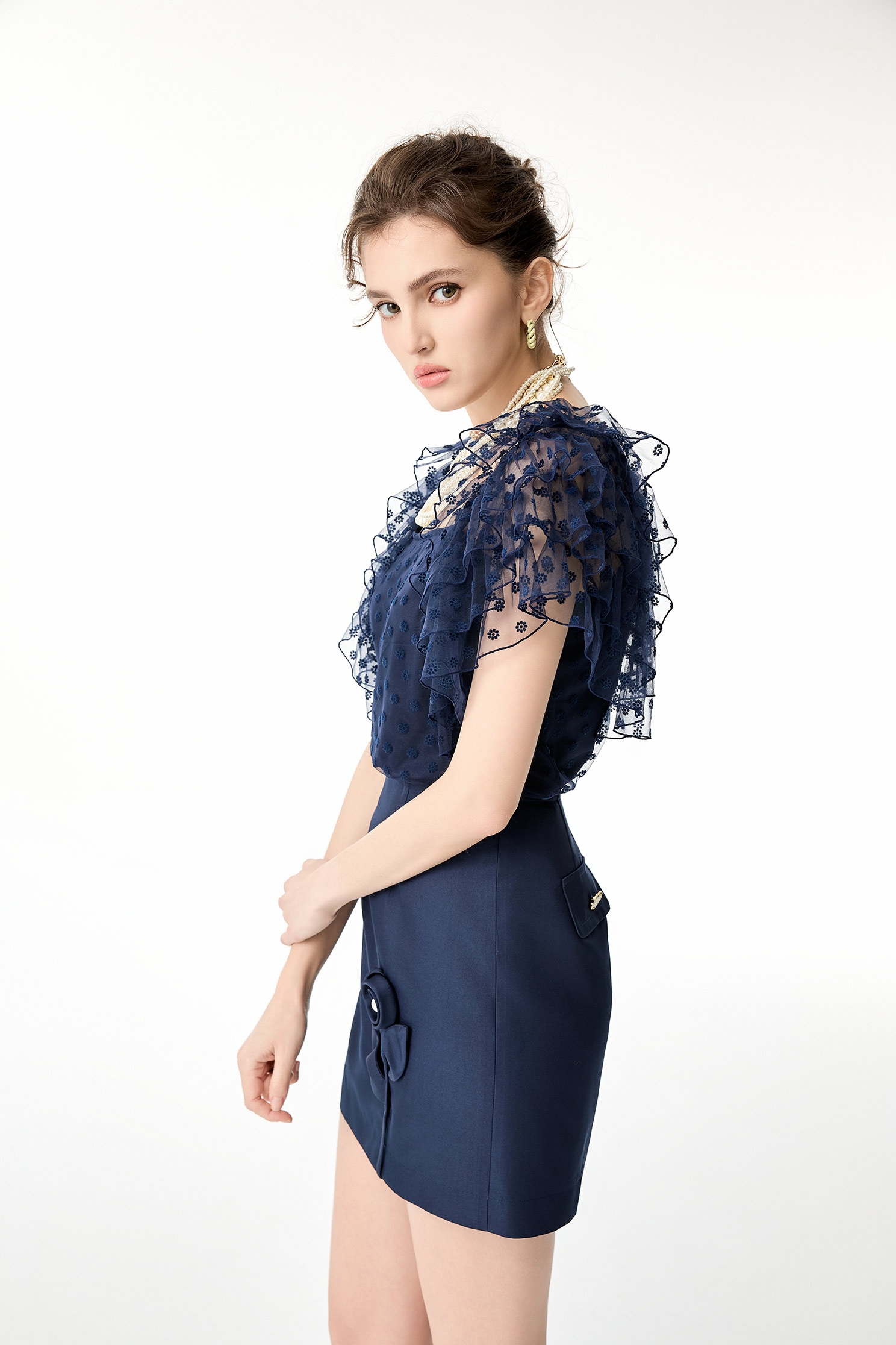 Layered Ruffle Sleeve Navy TopLayered Ruffle Sleeve Navy Top,Tops,Season (SS) Look