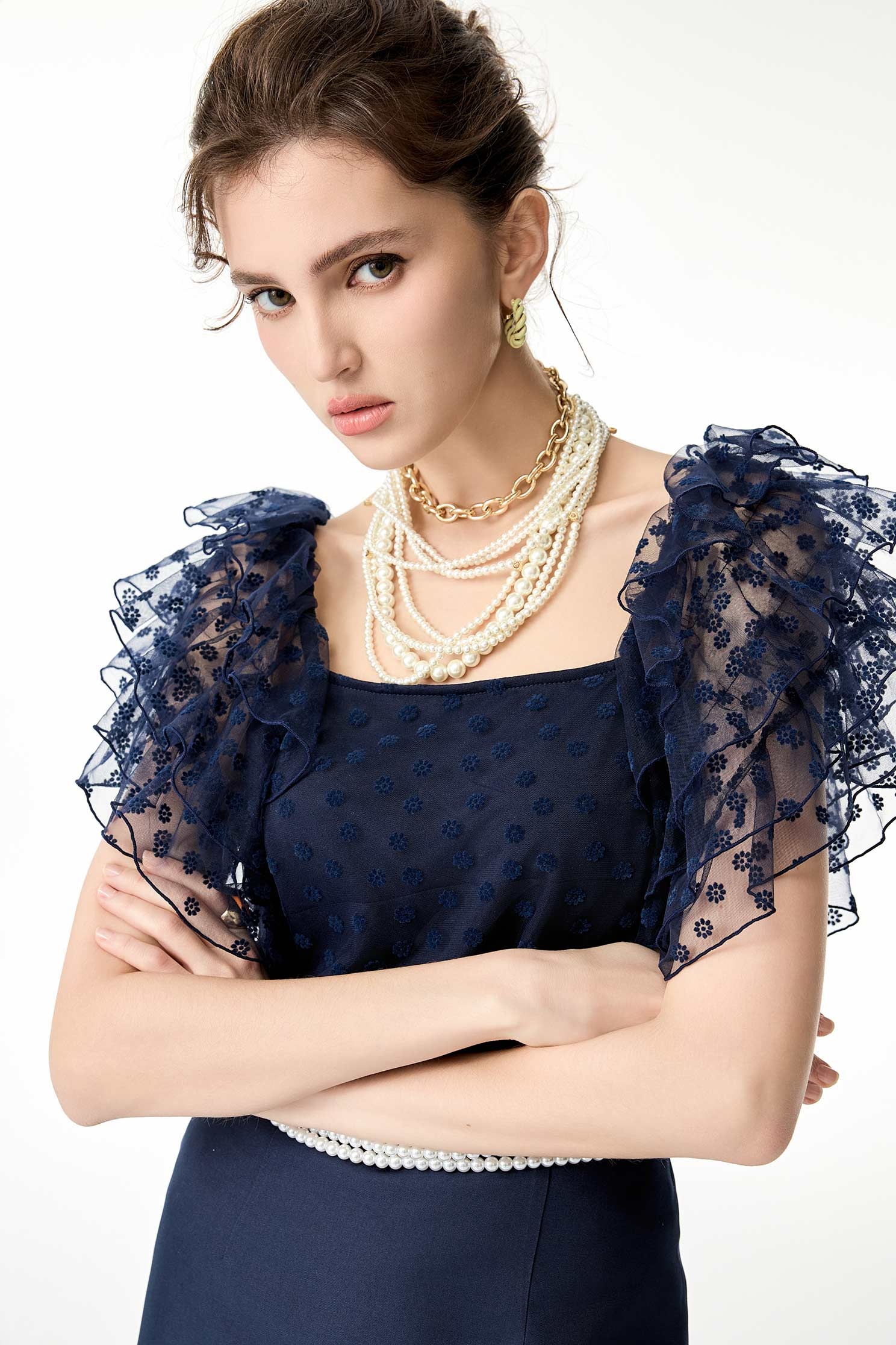 Layered Ruffle Sleeve Navy TopLayered Ruffle Sleeve Navy Top,Tops,Season (SS) Look