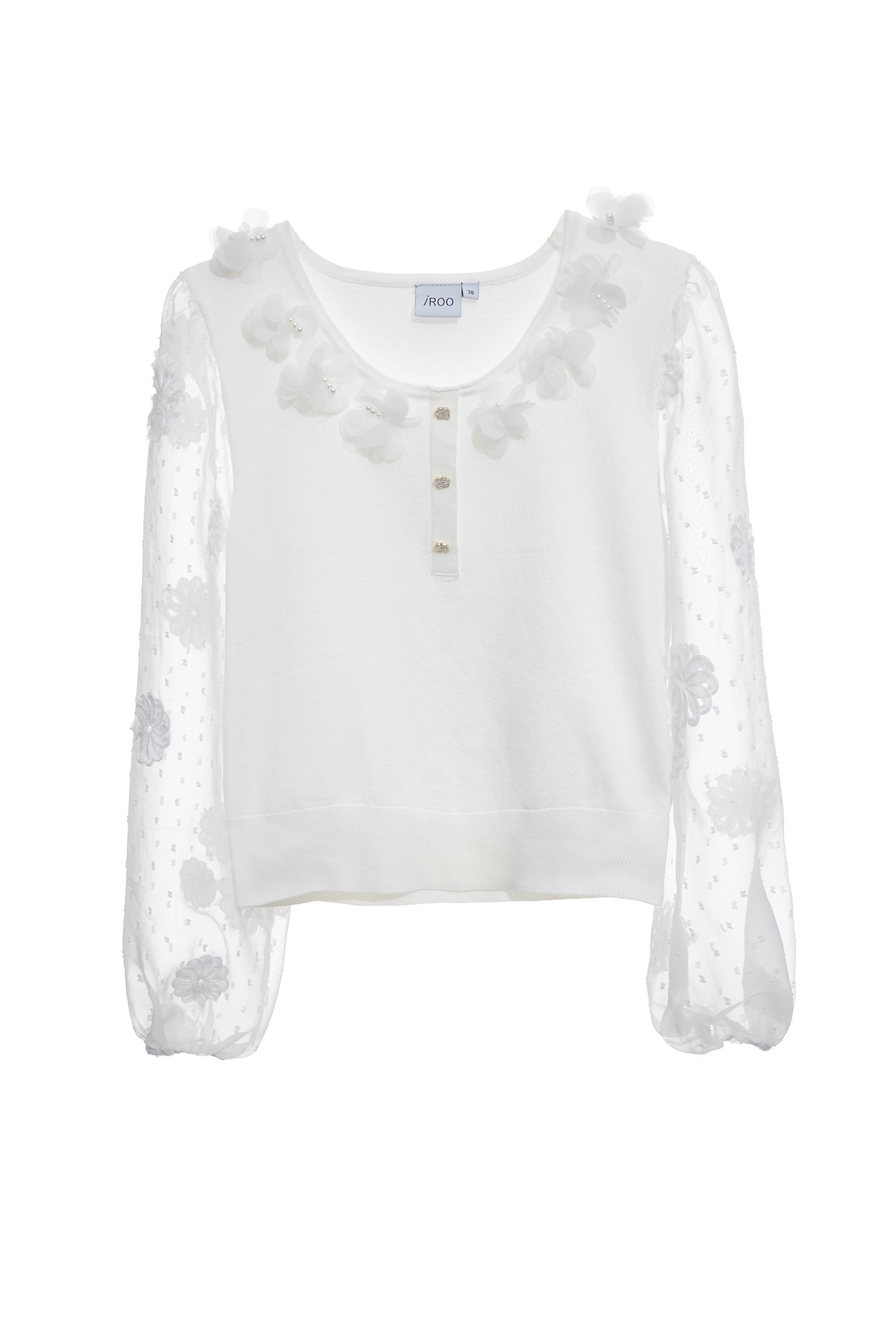 Floral Detail Knit TopFloral Detail Knit Top,Tops,Season (SS) Look,pearl,White tops,Knitted,Knitted tops,Chiffon