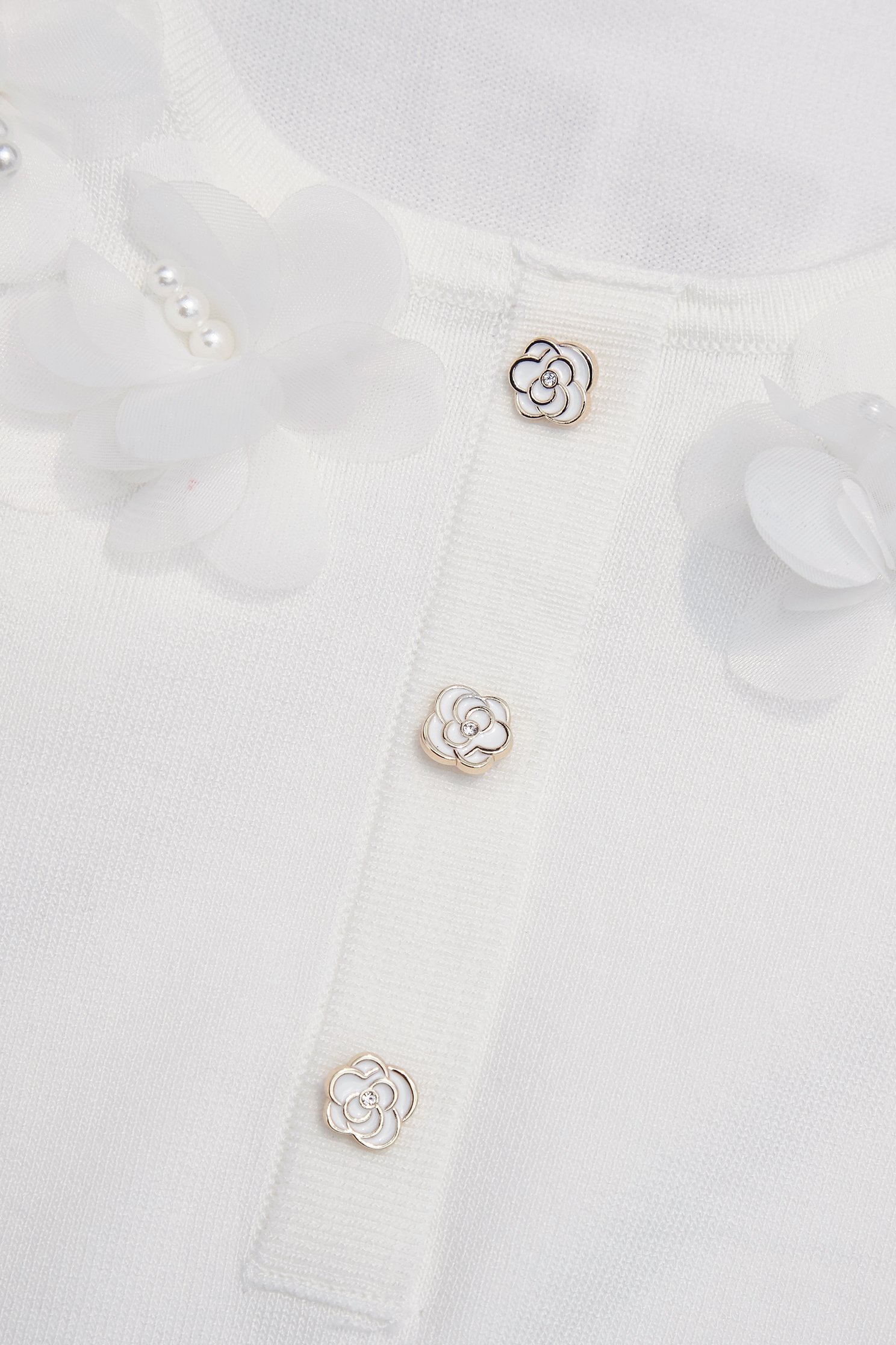 Floral Detail Knit TopFloral Detail Knit Top,Tops,Season (SS) Look,pearl,White tops,Knitted,Knitted tops,Chiffon