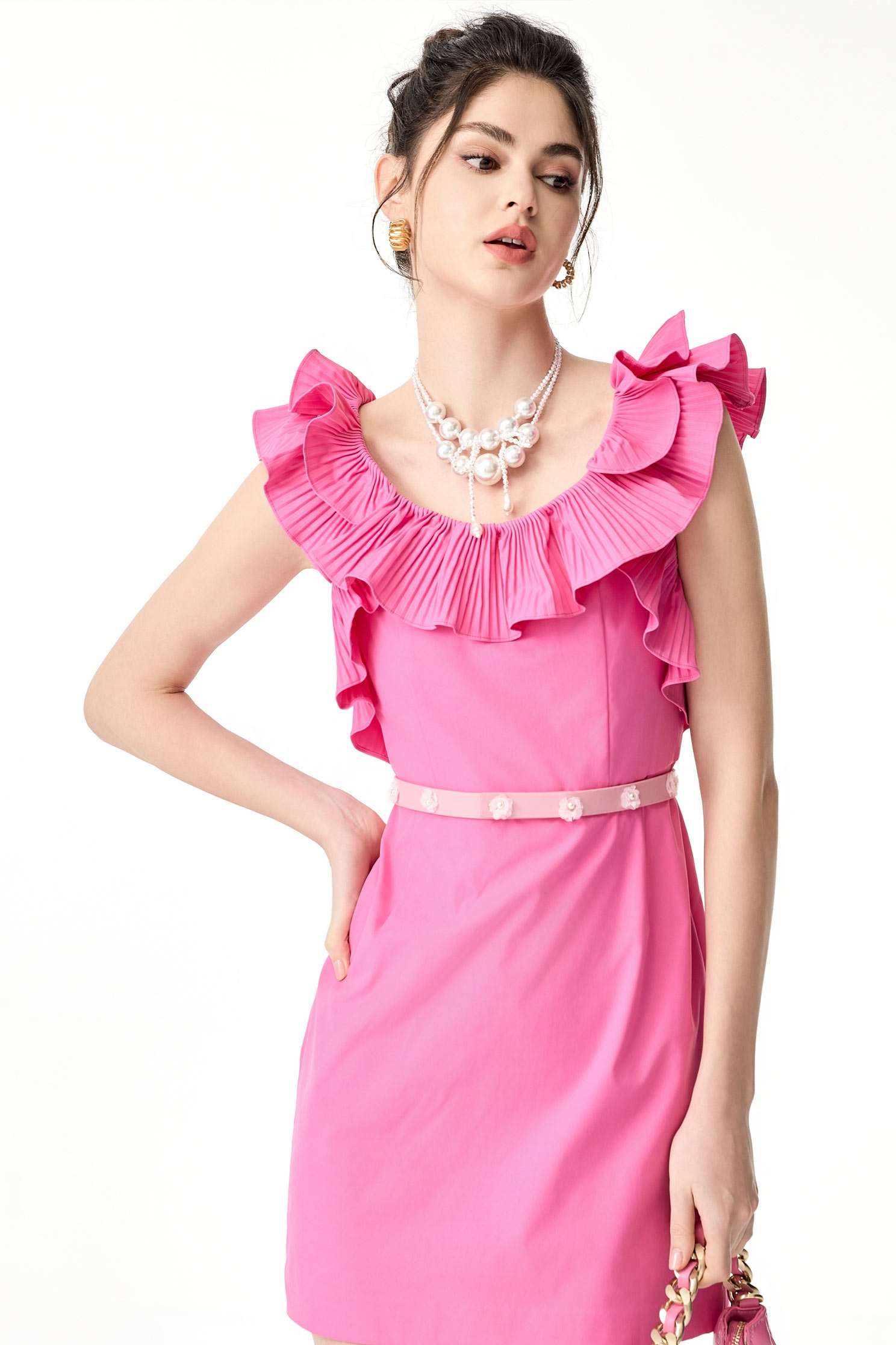 Chiffon Floral Leather BeltChiffon Floral Leather Belt,Season (SS) Look,pearl,Leather,Chiffon