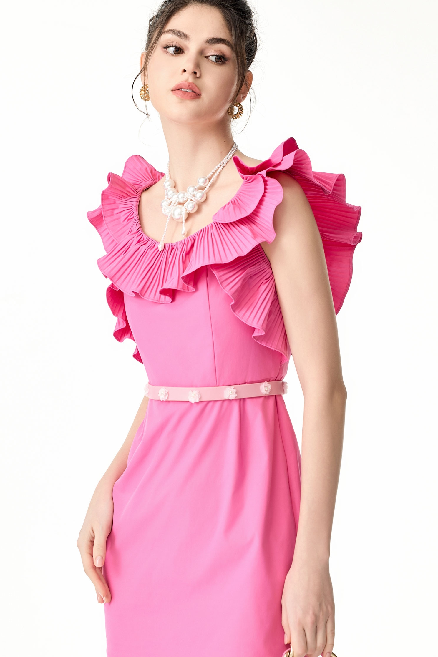 Chiffon Floral Leather BeltChiffon Floral Leather Belt,Season (SS) Look,pearl,Leather,Chiffon