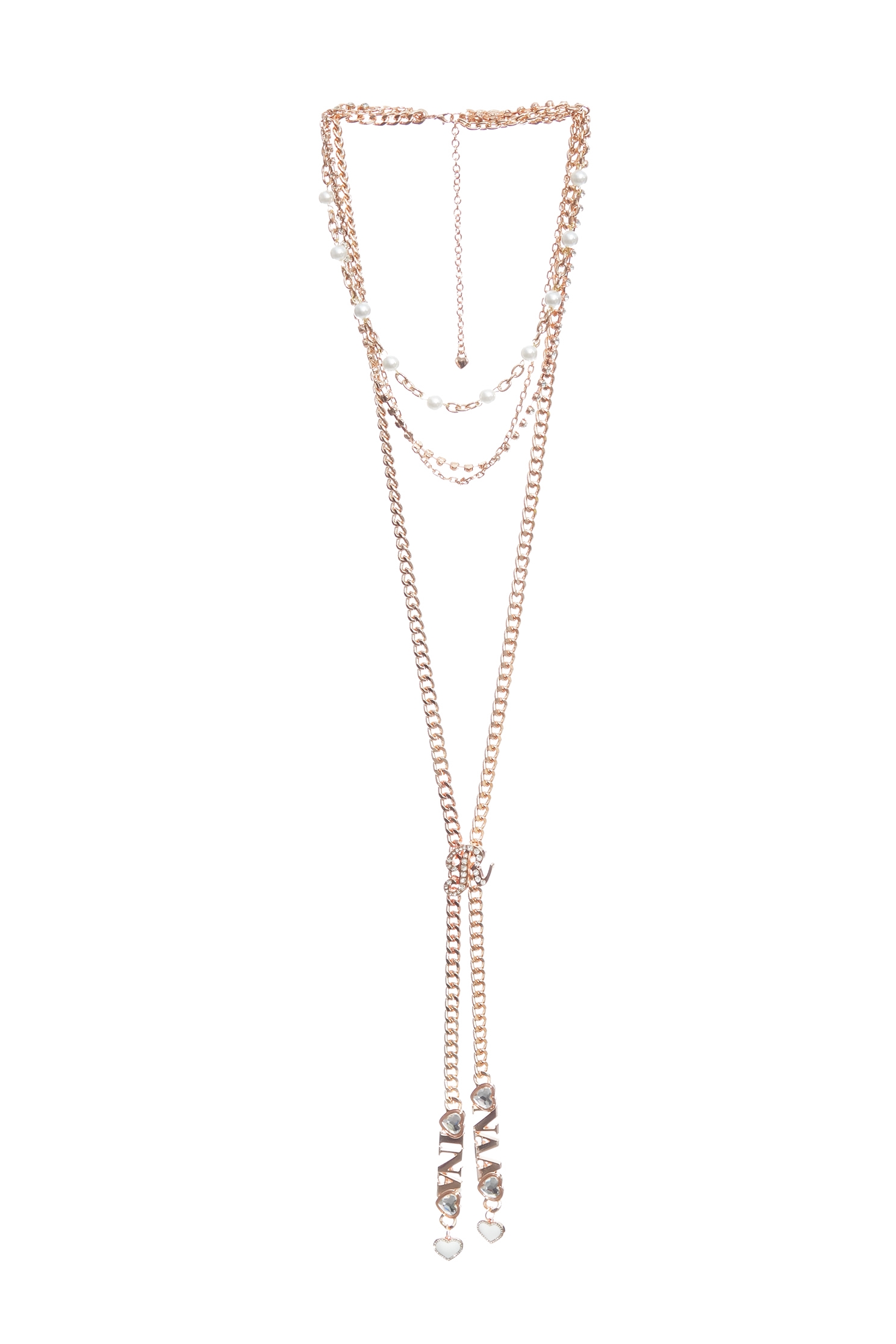 R Logo Layered Chain NecklaceR-Pendant Rhinestone Pearl Multi-Layer Necklace,pearl,Season (AW) Look,Necklaces