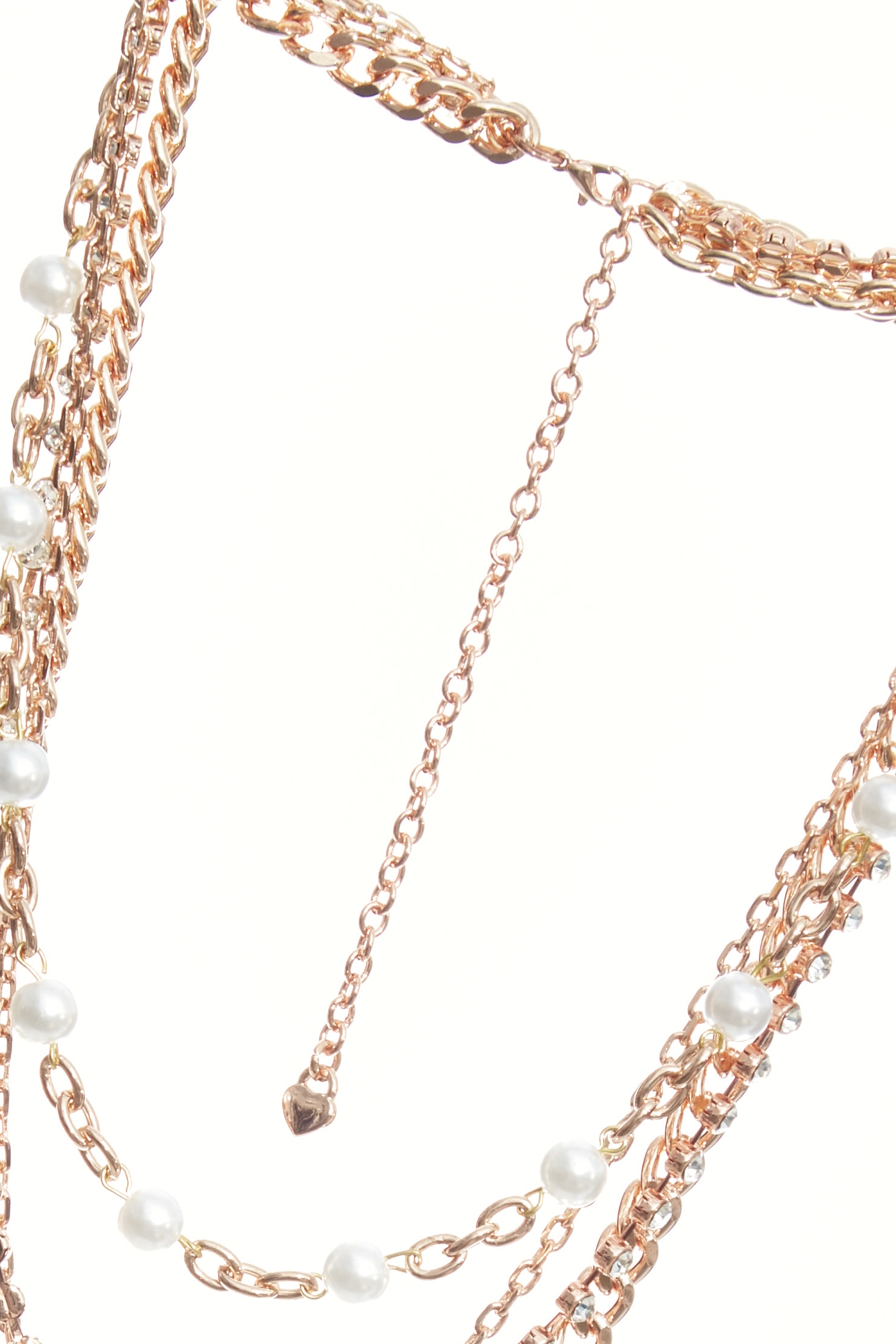 R Logo Layered Chain NecklaceR-Pendant Rhinestone Pearl Multi-Layer Necklace,pearl,Season (AW) Look,Necklaces