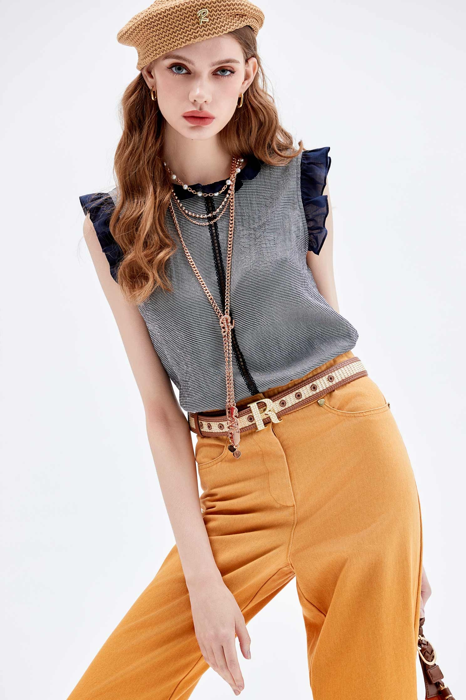 R Logo Layered Chain NecklaceR-Pendant Rhinestone Pearl Multi-Layer Necklace,pearl,Season (AW) Look,Necklaces