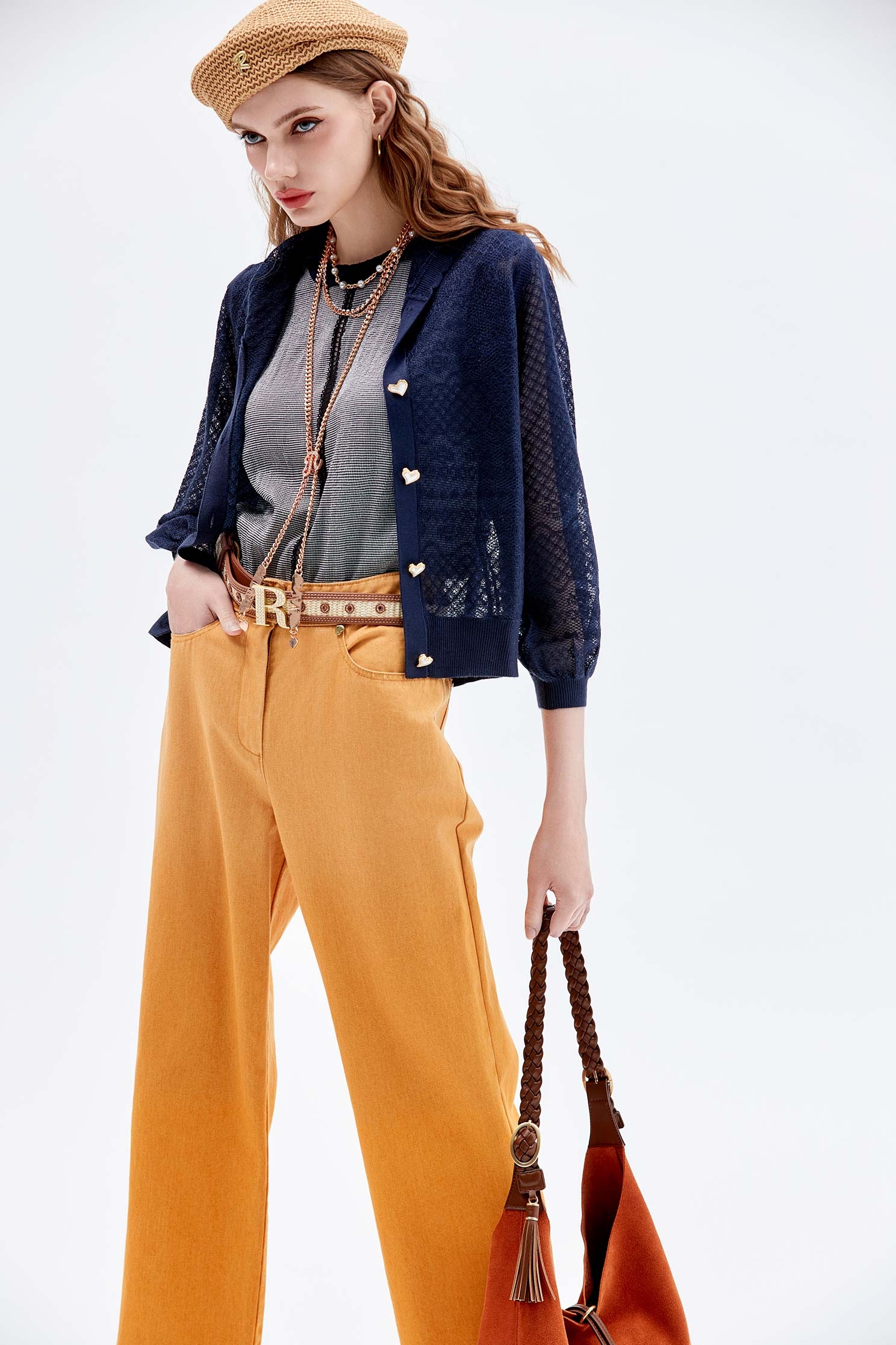 R Logo Layered Chain NecklaceR-Pendant Rhinestone Pearl Multi-Layer Necklace,pearl,Season (AW) Look,Necklaces