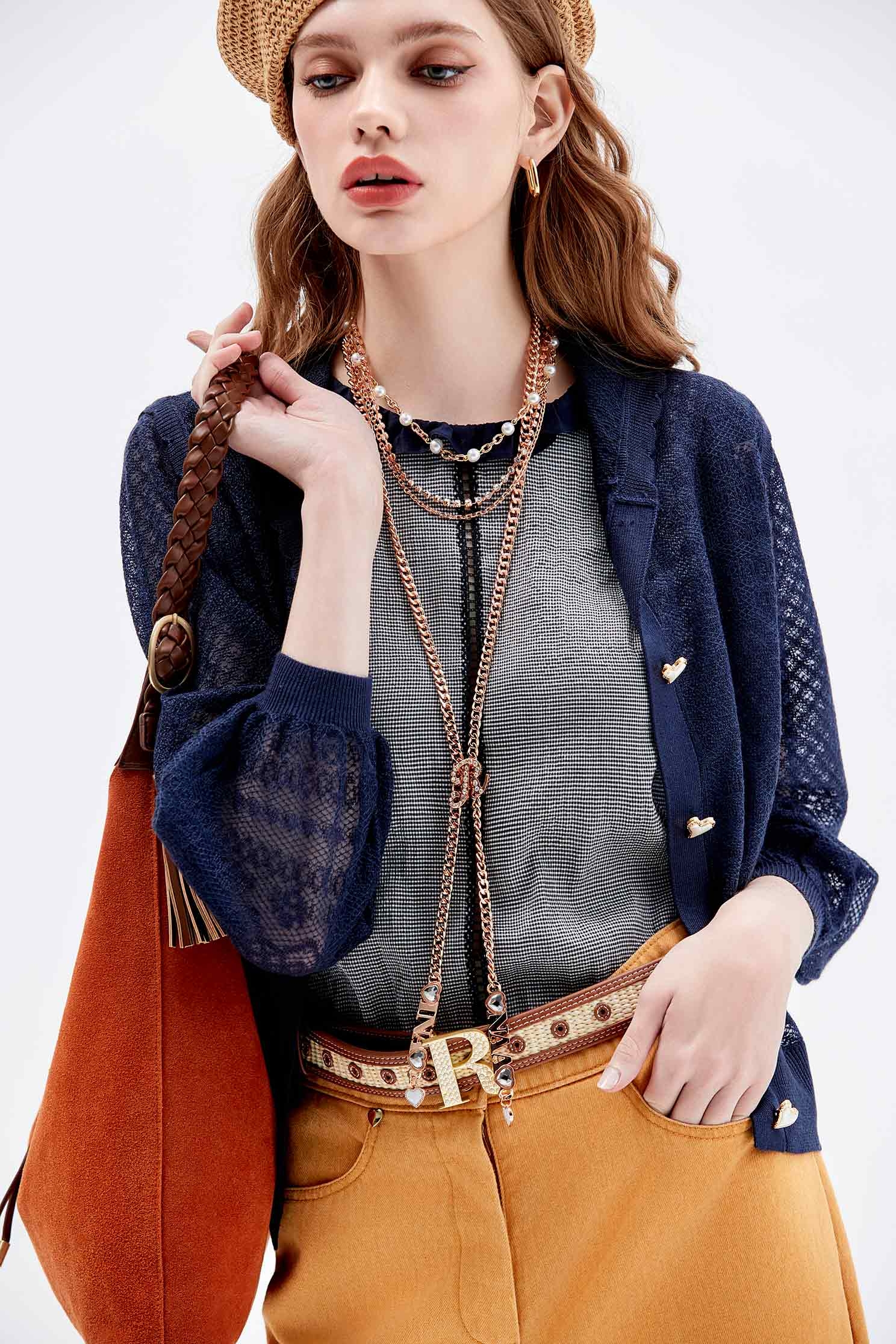 R Logo Layered Chain NecklaceR-Pendant Rhinestone Pearl Multi-Layer Necklace,pearl,Season (AW) Look,Necklaces