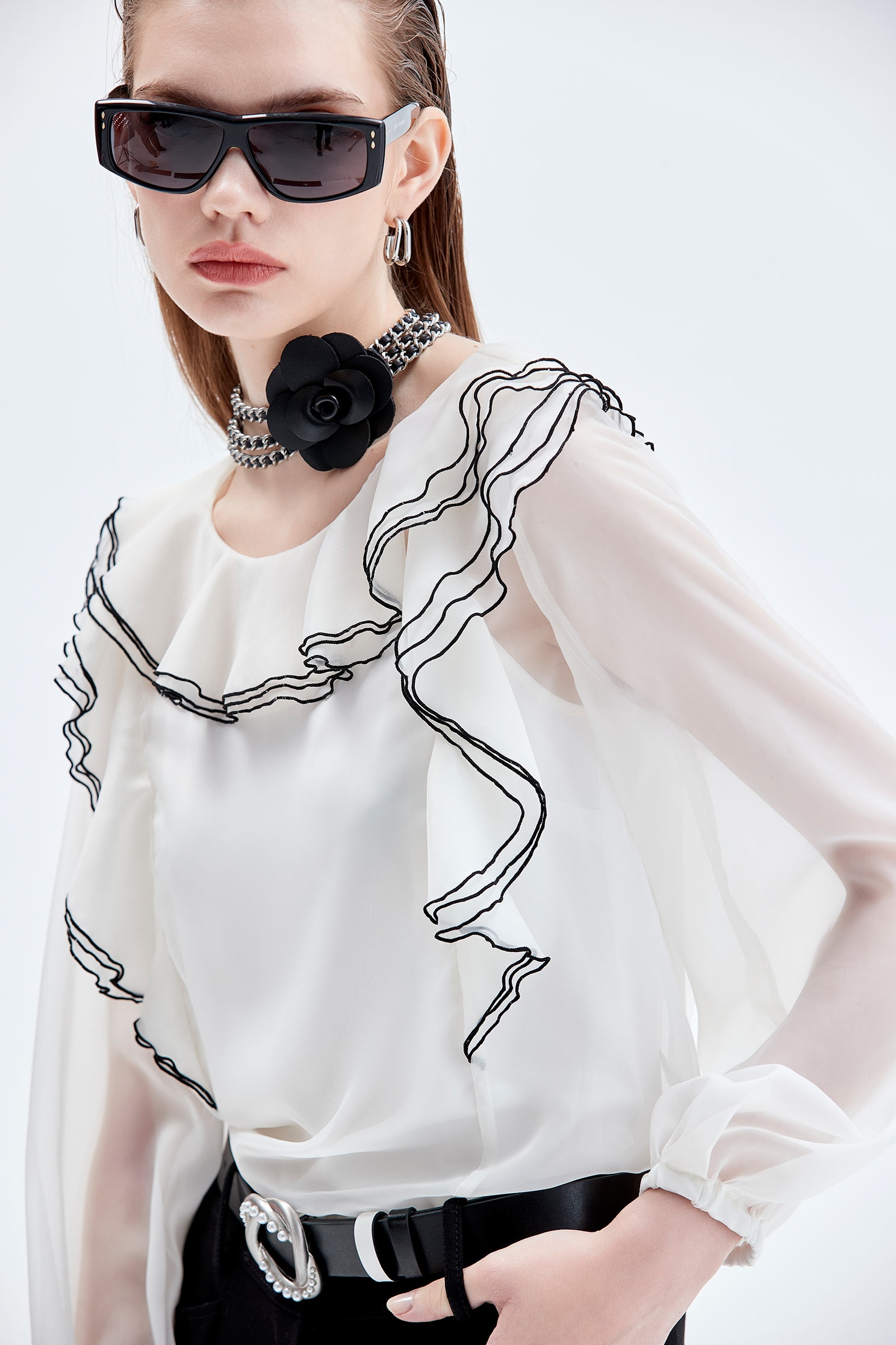 Floral Pendant Braided Chain ChokerFloral Pendant Braided Chain Choker,pearl,Season (AW) Look
