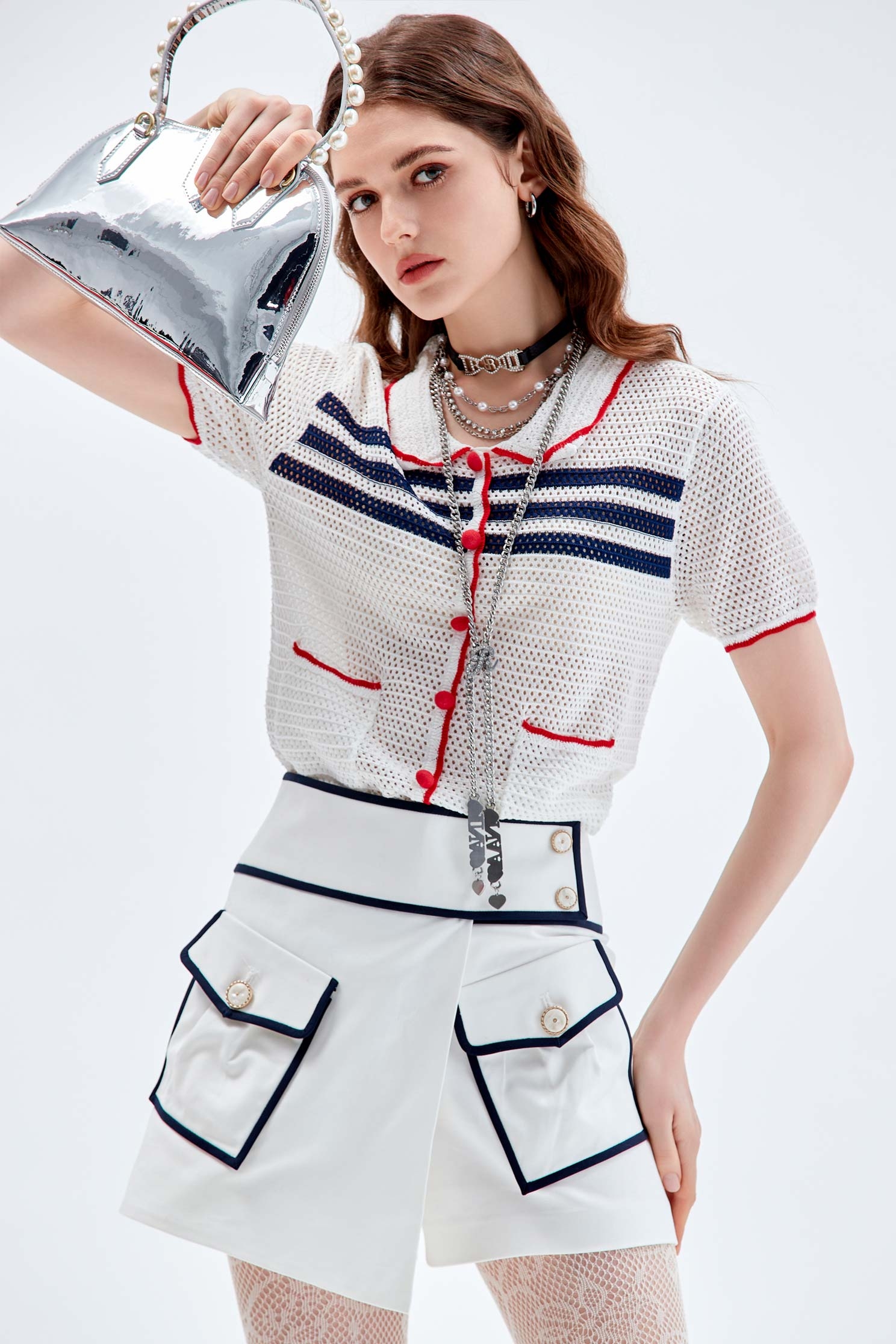 Sleak Pearl Applique HandbagMirror Finish Handbag,cocktaildresses,pearl,Evening dresses,Season (AW) Look