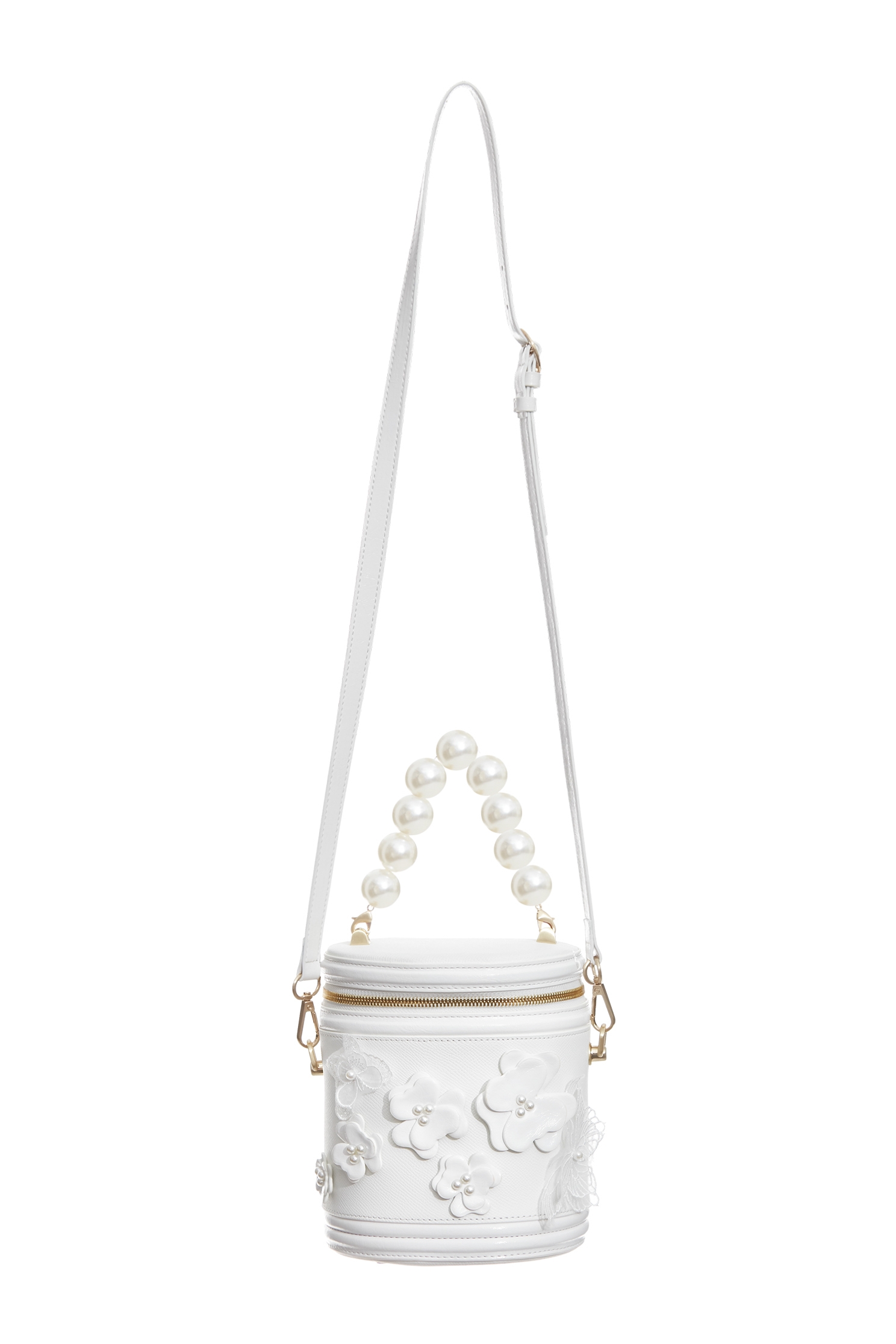 3-D Floral Detail Leather Bucket Bag3-D Floral Detail Leather Bucket Bag,Crossbody bags,Season (SS) Look,pearl,Leather
