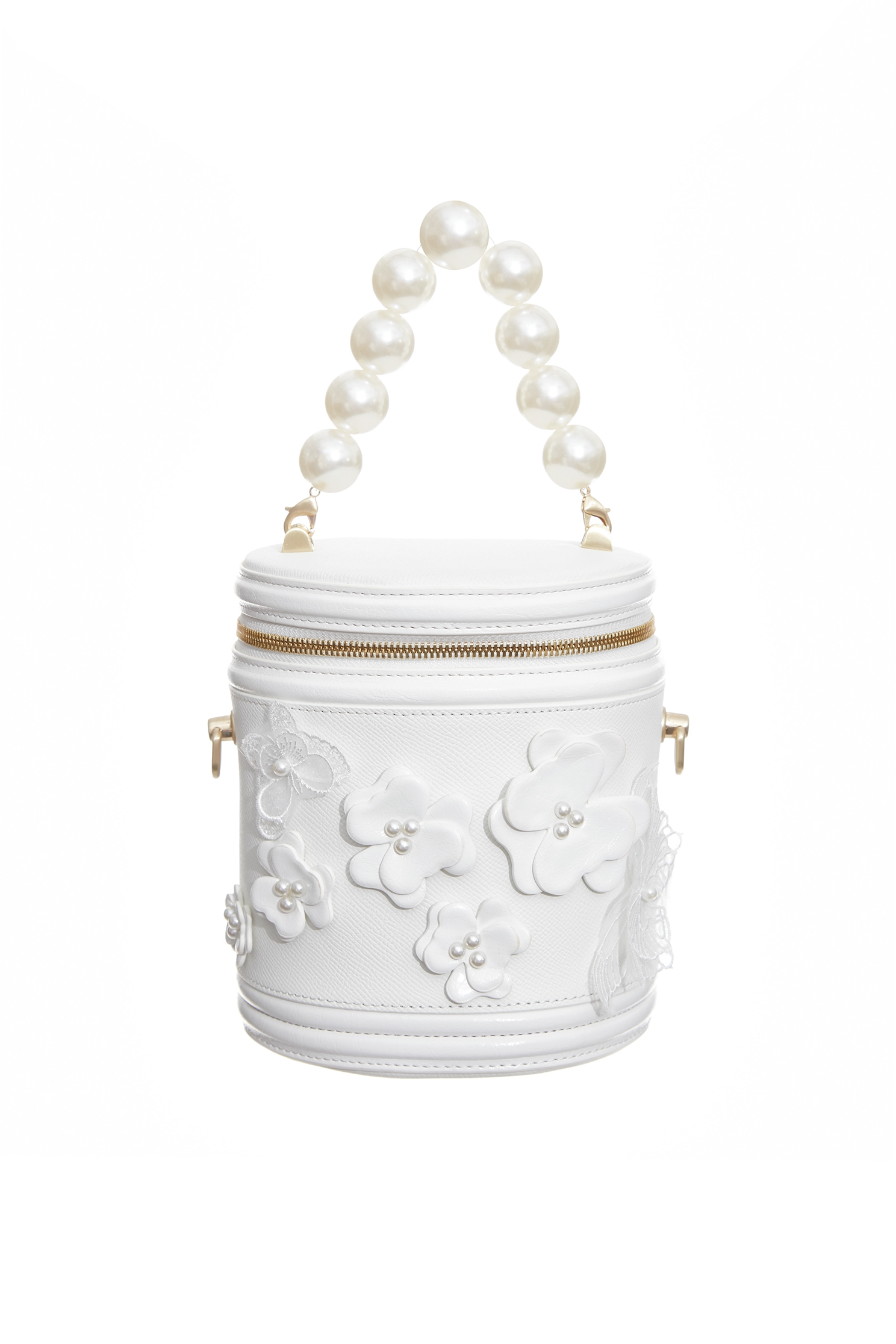 3-D Floral Detail Leather Bucket Bag3-D Floral Detail Leather Bucket Bag,Crossbody bags,Season (SS) Look,pearl,Leather