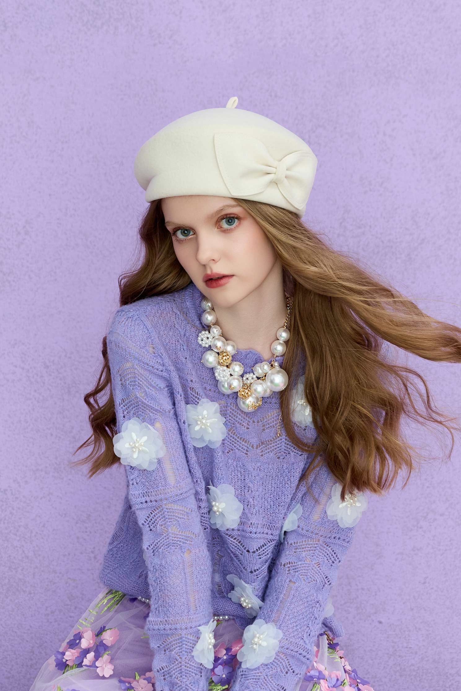 Bow Detail Woolen Beret HatBow Detail Woolen Beret Hat,Season (AW) Look,bows