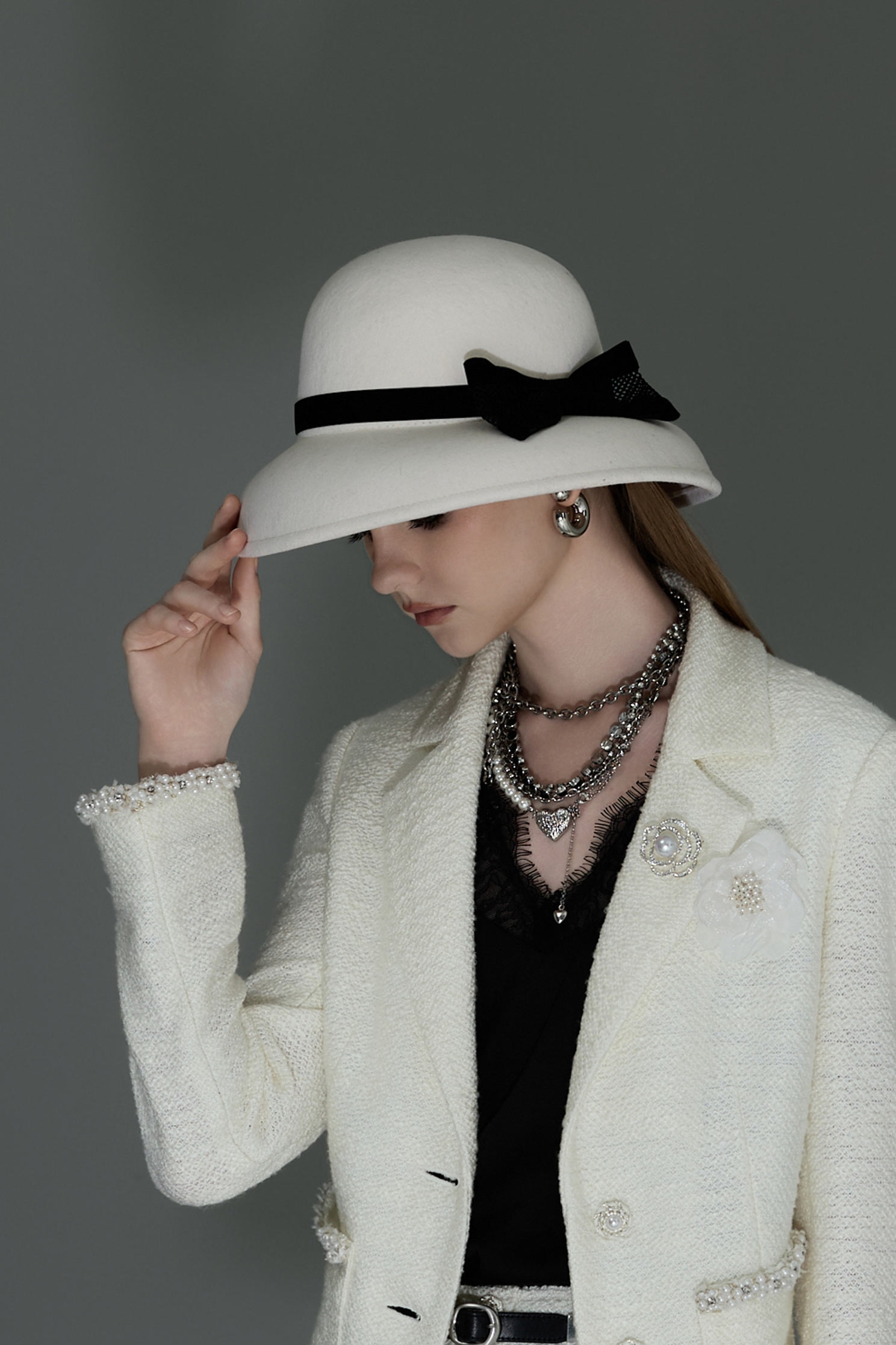 Contrast Black Bow Detail Woolen HatContrast Black Bow Detail Woolen Hat,Season (AW) Look,Purewool