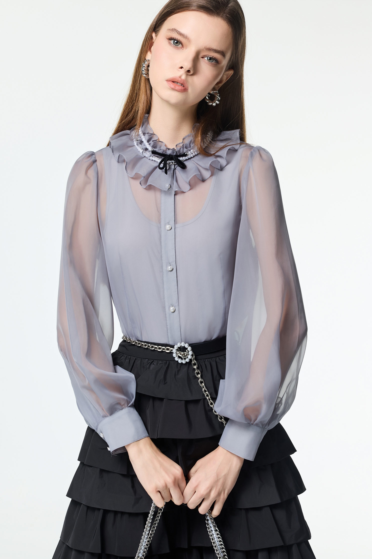 Pearl Detail Asymmetric BeltPearl Detail Asymmetric Belt,pearl,Belts,Leather,Season (AW) Look