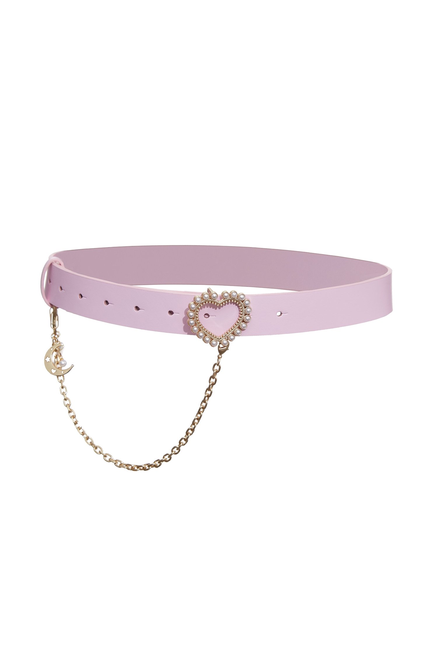 Heart Buckle With Chain Leather BeltHeart Buckle With Chain Leather Belt,pearl,Belts,Leather,Season (AW) Look