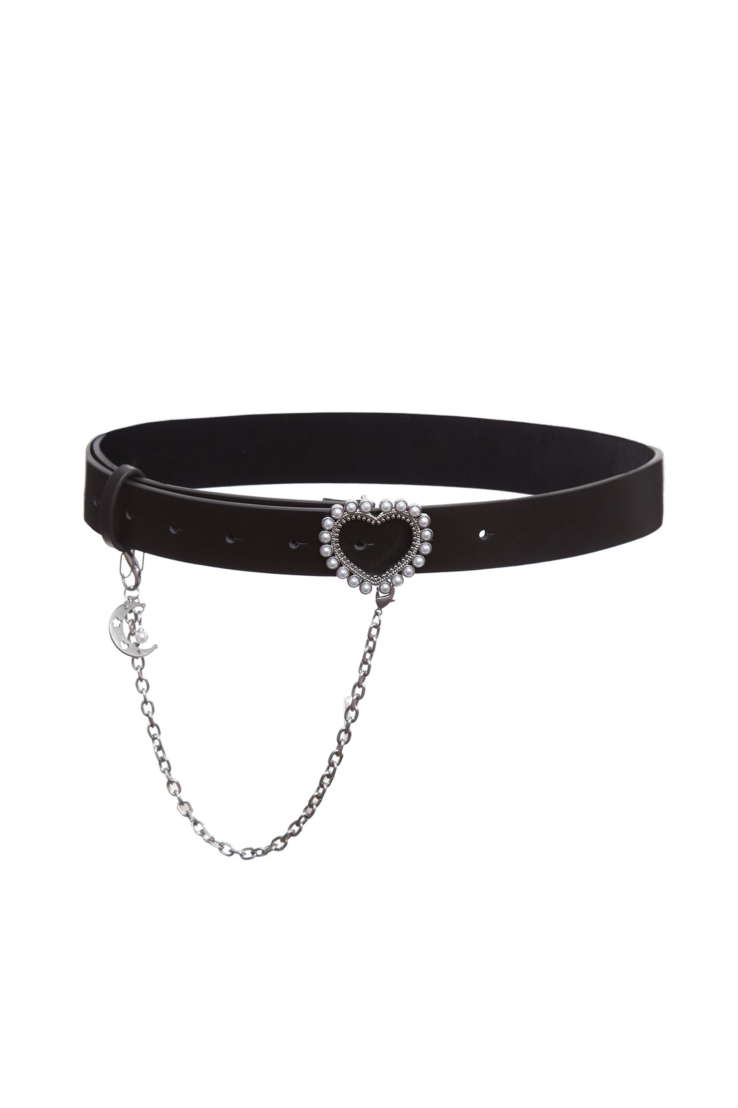 Heart Buckle With Chain Leather BeltHeart Buckle With Chain Leather Belt,pearl,Belts,Leather,Season (AW) Look