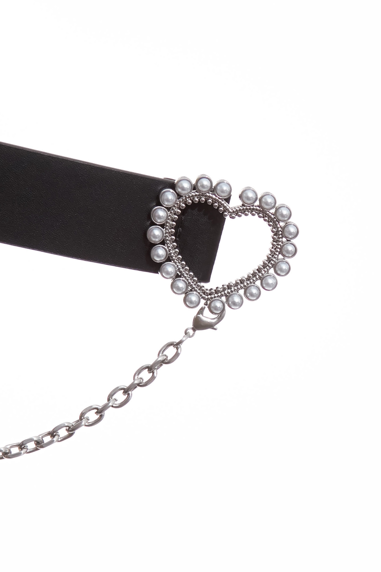 Heart Buckle With Chain Leather BeltHeart Buckle With Chain Leather Belt,pearl,Belts,Leather,Season (AW) Look