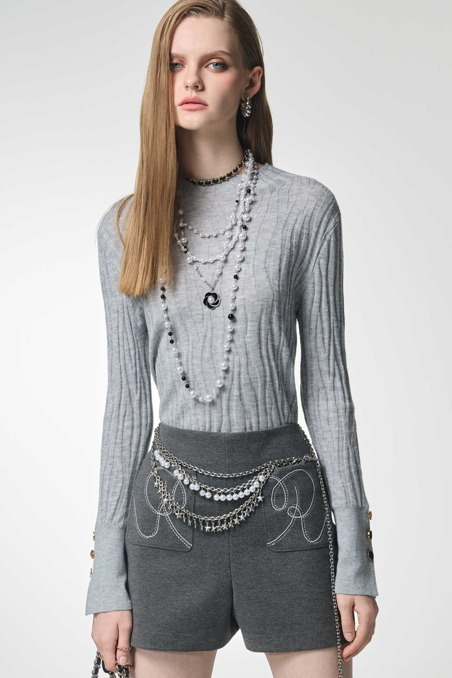 Multi Layer Pearl  Chain BeltMulti Layer Pearl  Chain Belt,pearl,Season (AW) Look