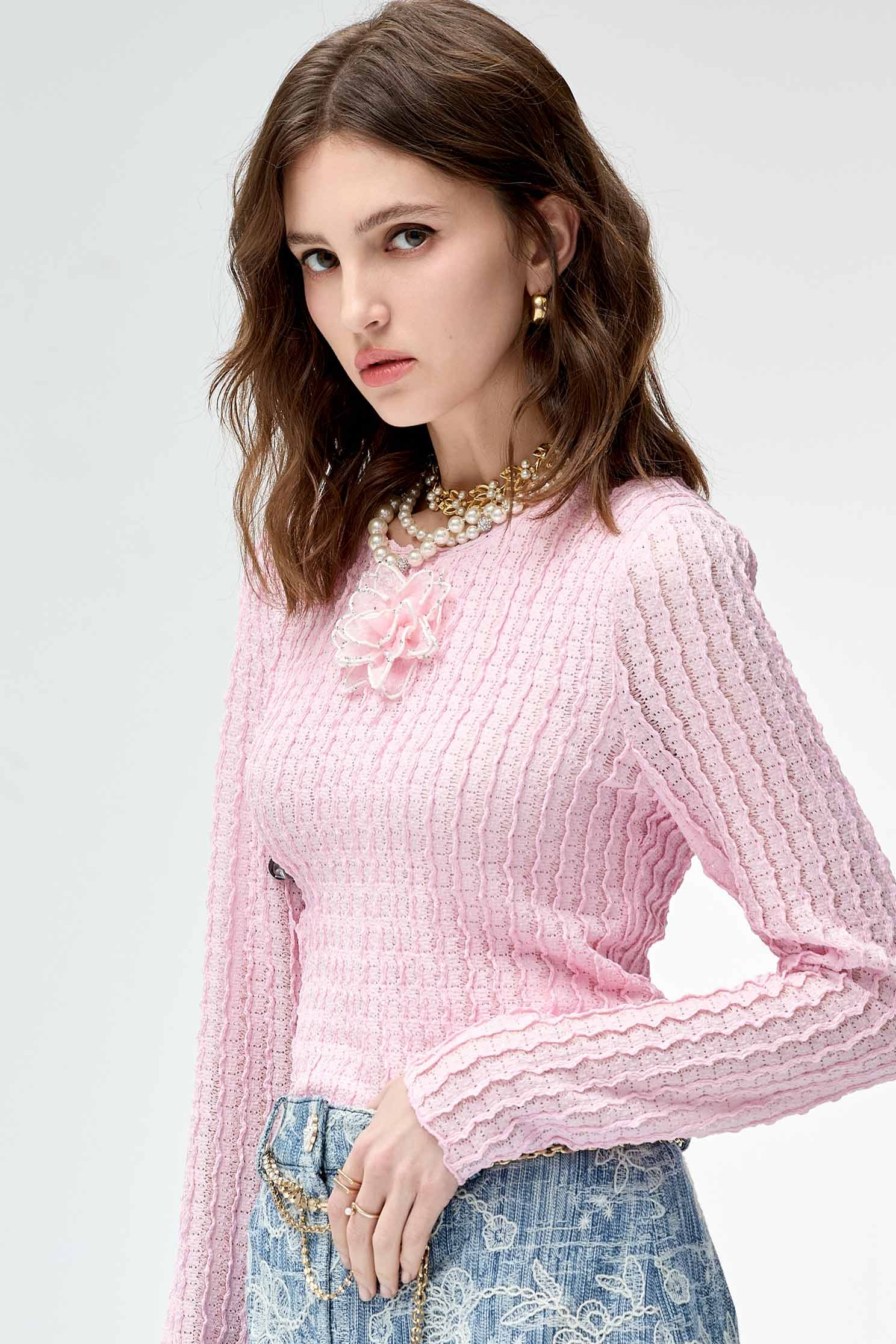 Pearl Detail Floral NecklacePearl Detail Floral Necklace,Season (SS) Look,pearl,Necklaces