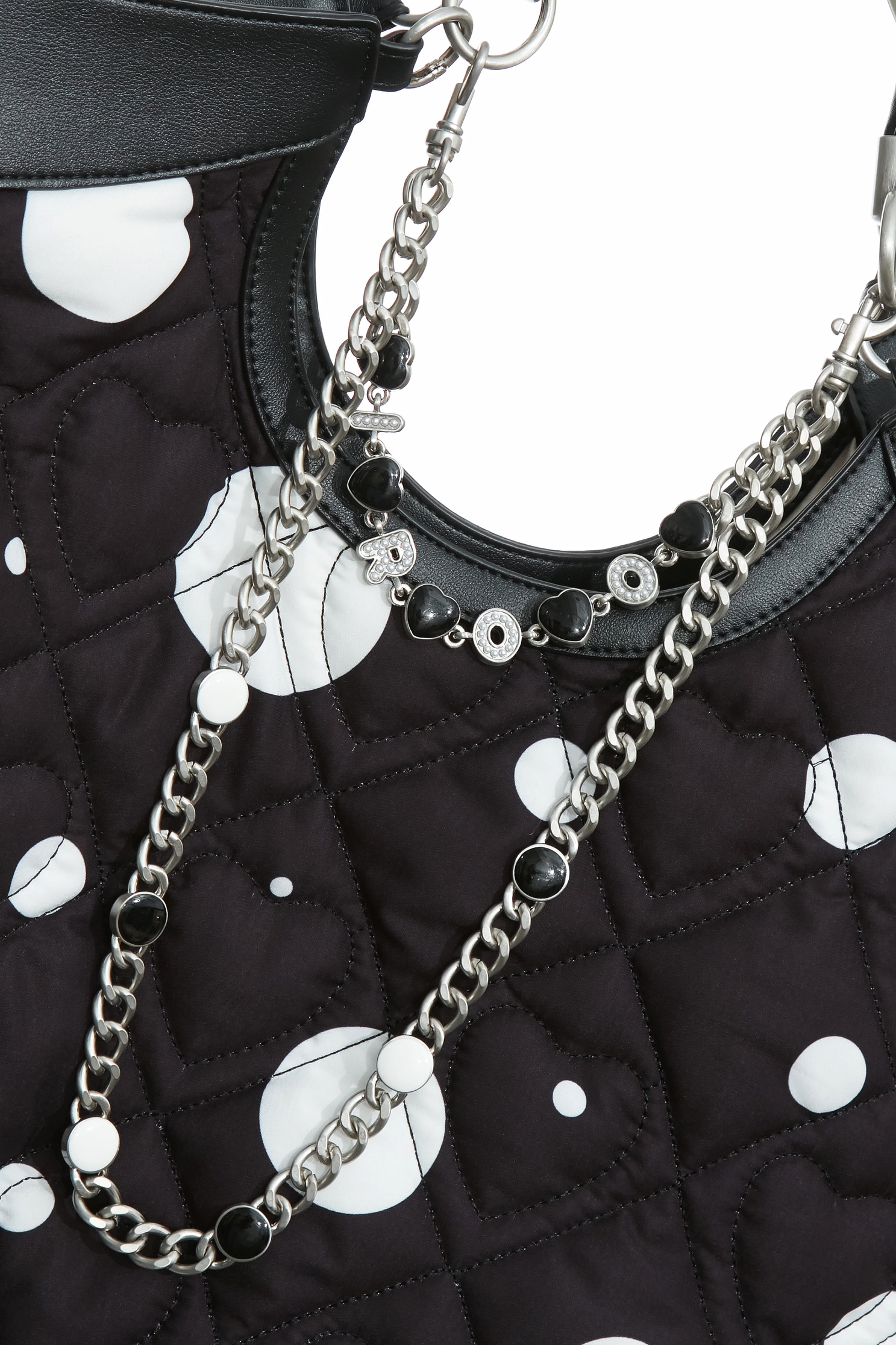 White Polka Dot Quilted HandbagWhite Polka Dot Quilted Handbag,Season (SS) Look