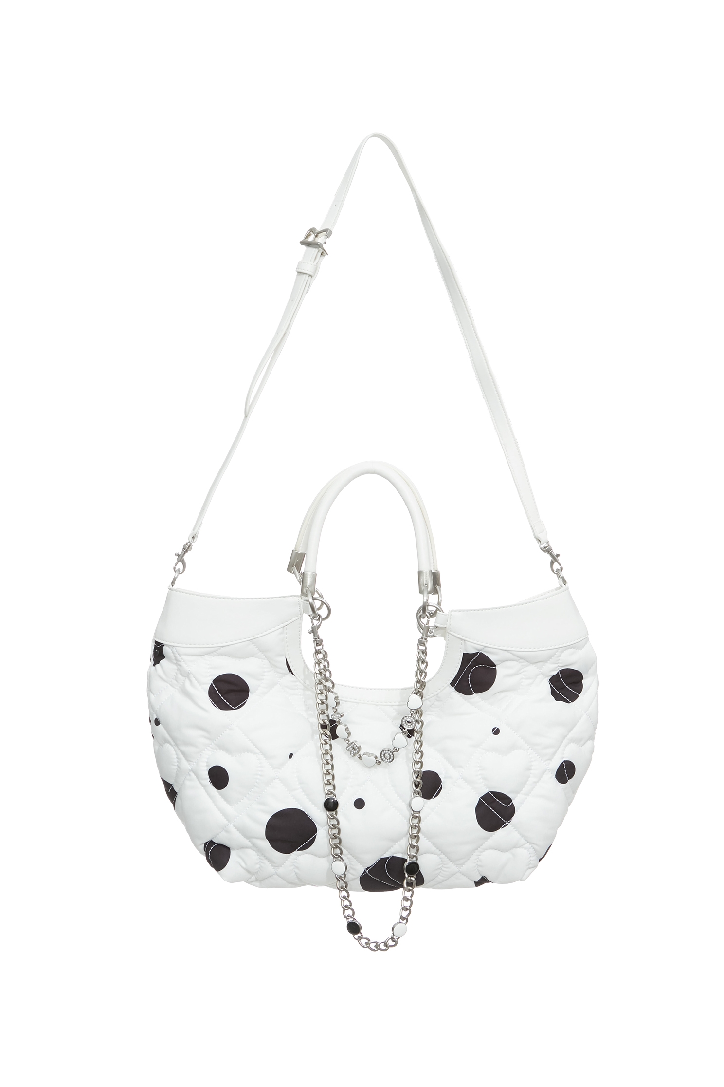 Black Polka Dot Quilted HandbagBlack Polka Dot Quilted Handbag,Season (SS) Look