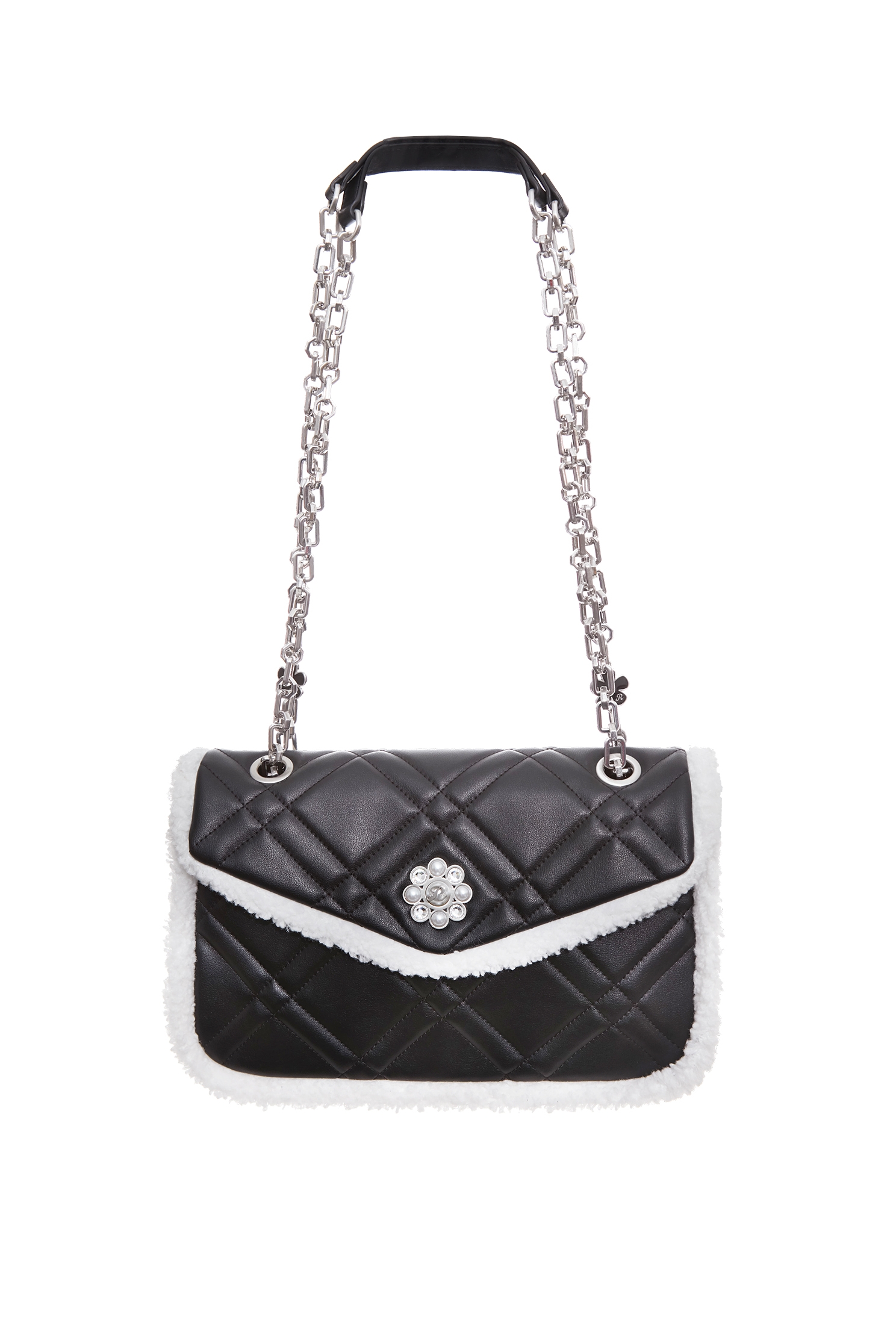 Classic Diamond Pattern Leather Bag With Fur Trim DetailClassic Diamond Pattern Leather Bag With Fur Trim Detail,Crossbody bags,Season (SS) Look,pearl,Leather